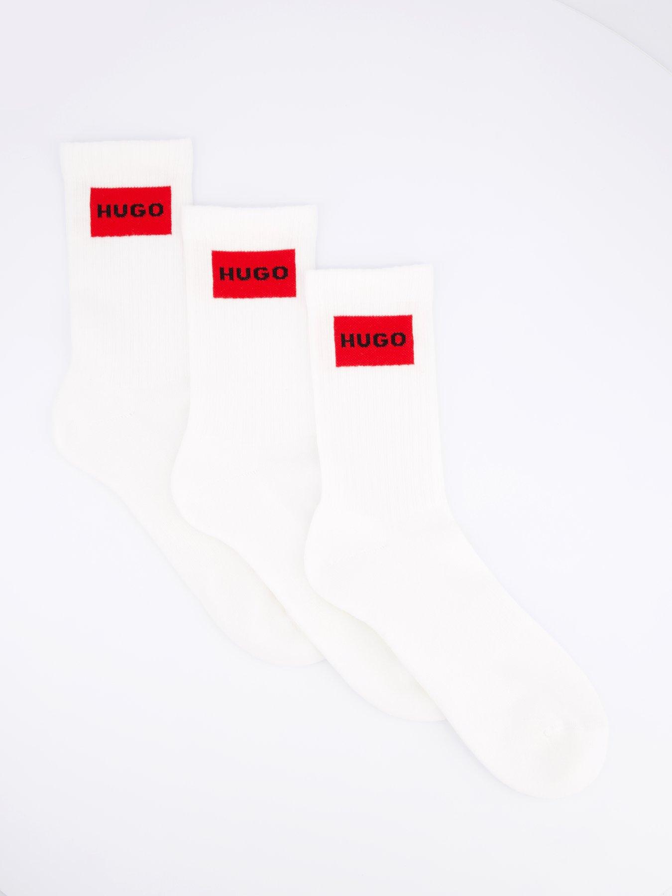 HUGO 3 Pack Rib Label Crew Socks - White