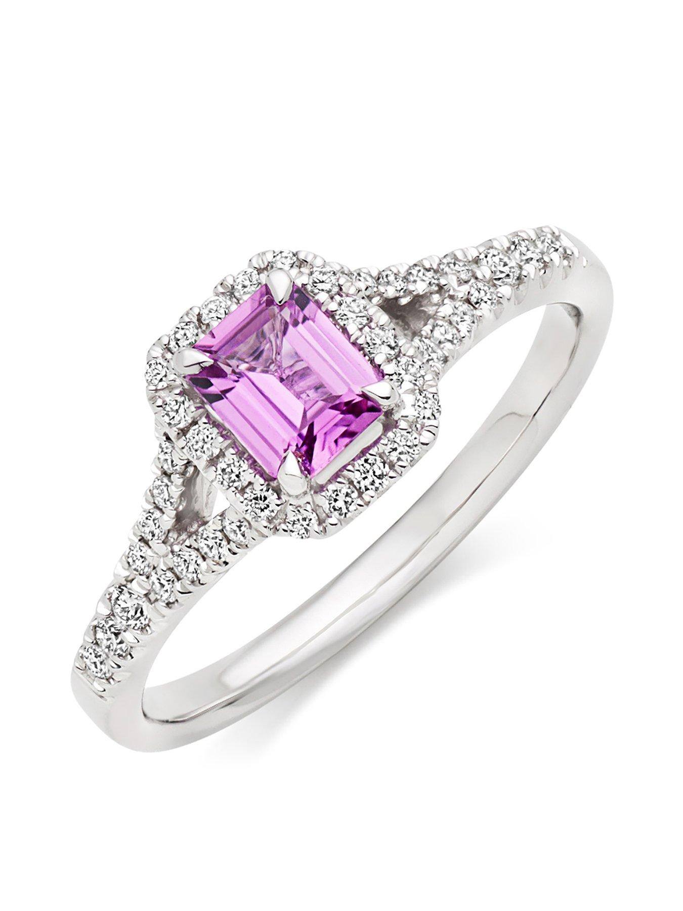 undefined 18ct White Gold Diamond Pink Sapphire Halo Ring