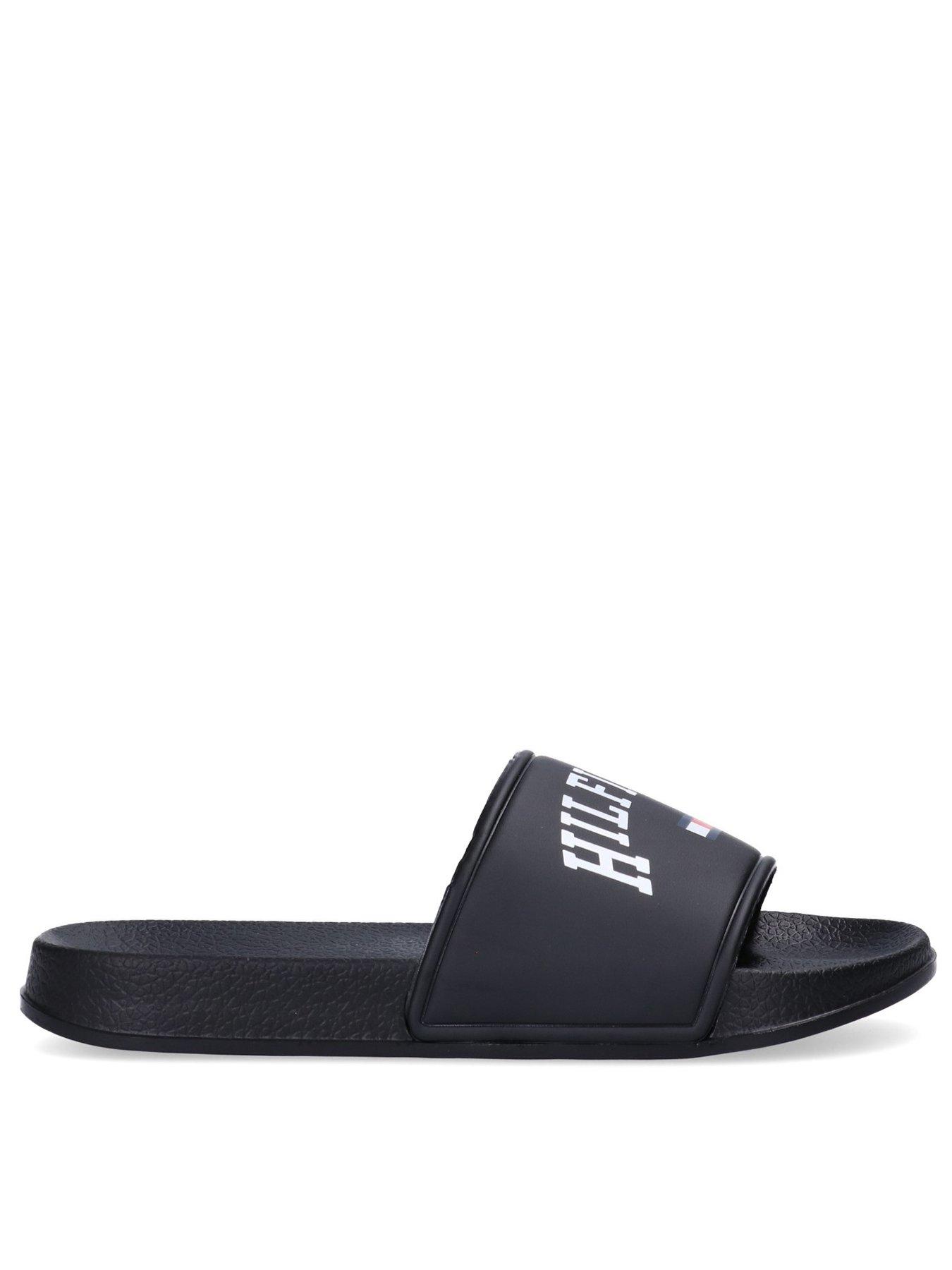  image of tommy-hilfiger-kids-logo-print-pool-slide-black