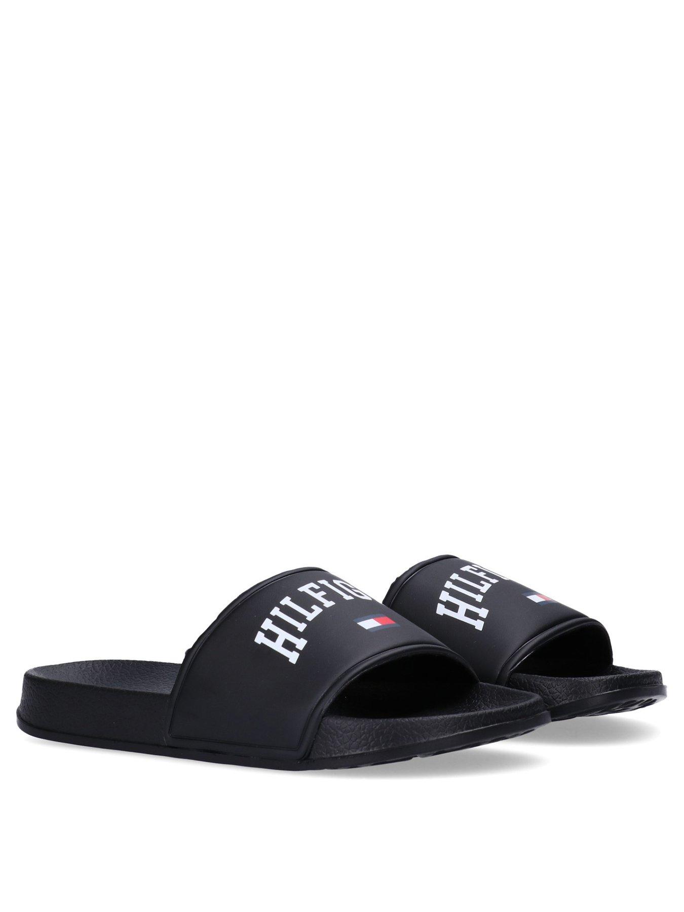  image of tommy-hilfiger-kids-logo-print-pool-slide-black