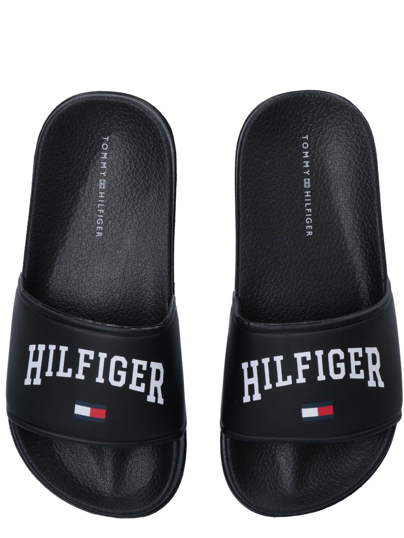  image of tommy-hilfiger-kids-logo-print-pool-slide-black