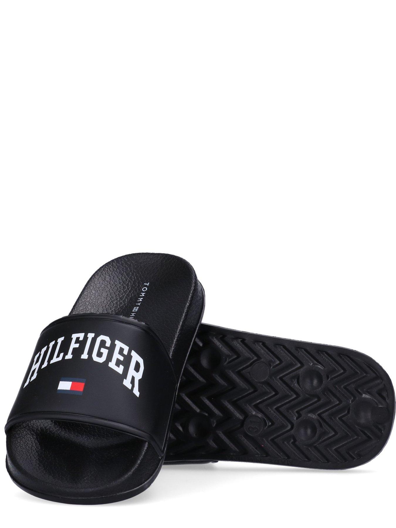  image of tommy-hilfiger-kids-logo-print-pool-slide-black