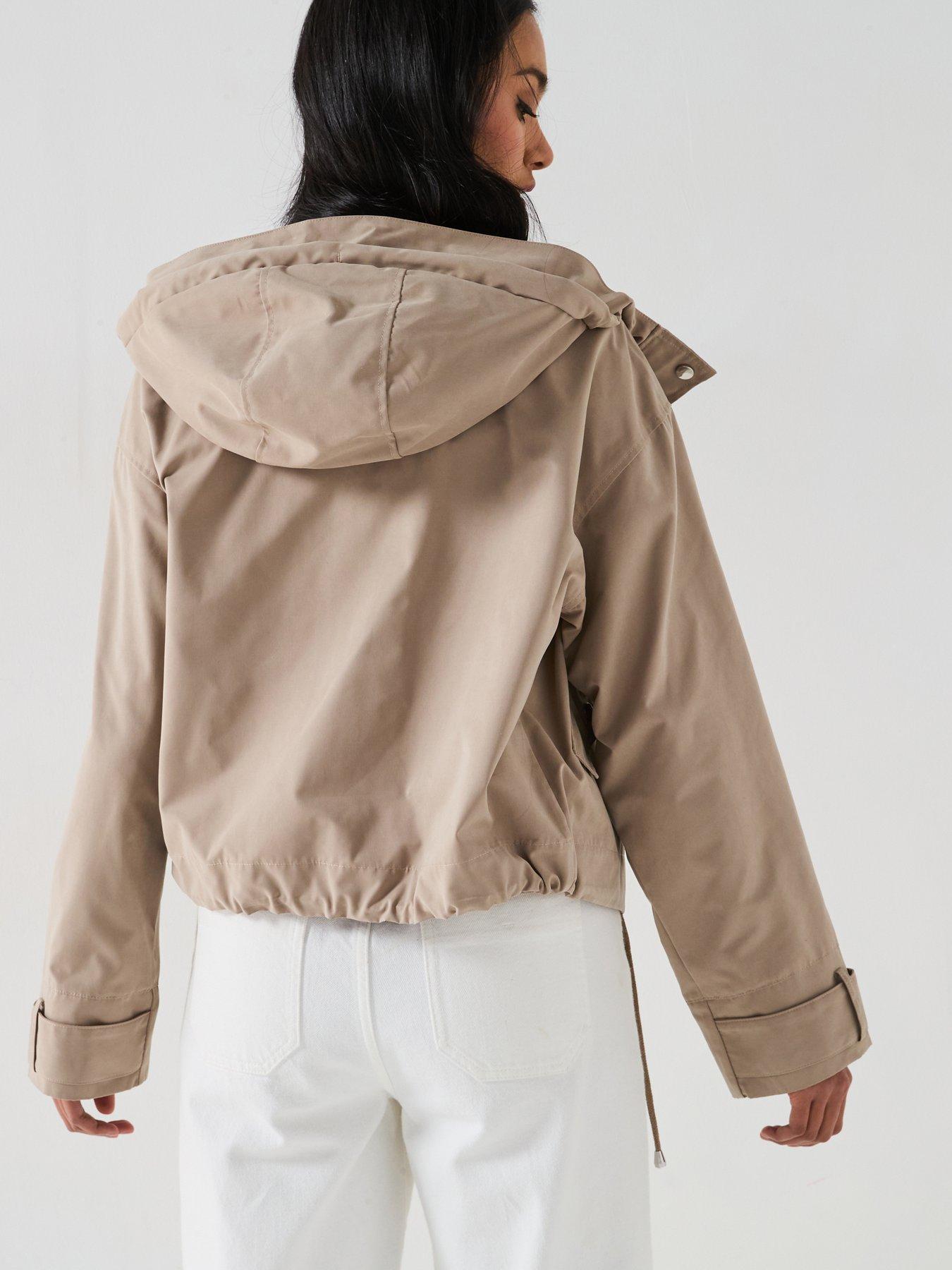 stillFront image of v-by-very-technical-hooded-short-jacket-stone