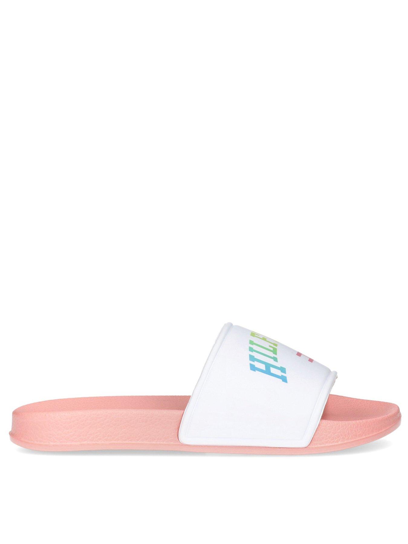 image of tommy-hilfiger-girls-logo-print-pool-slide-pink