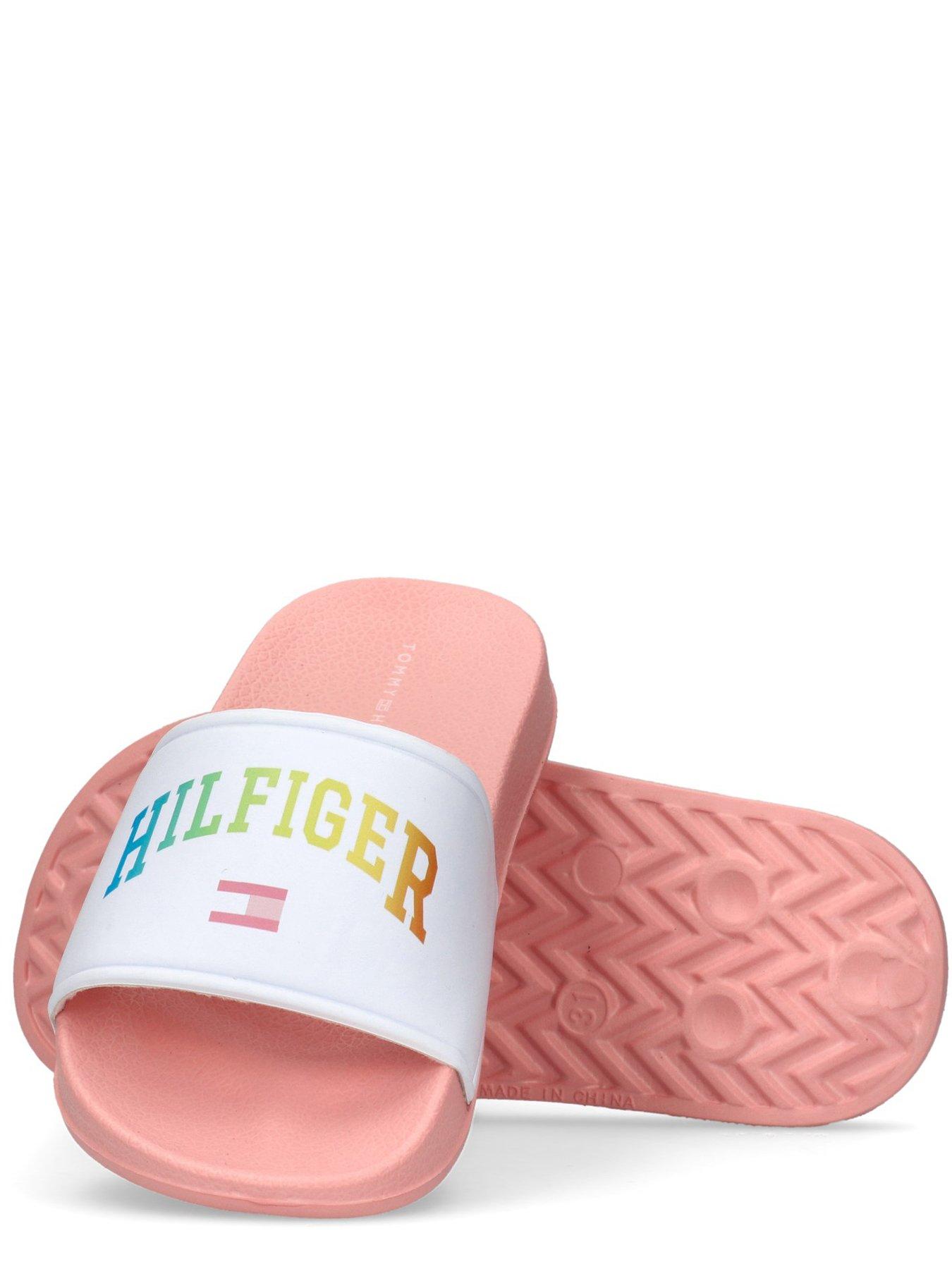  image of tommy-hilfiger-girls-logo-print-pool-slide-pink