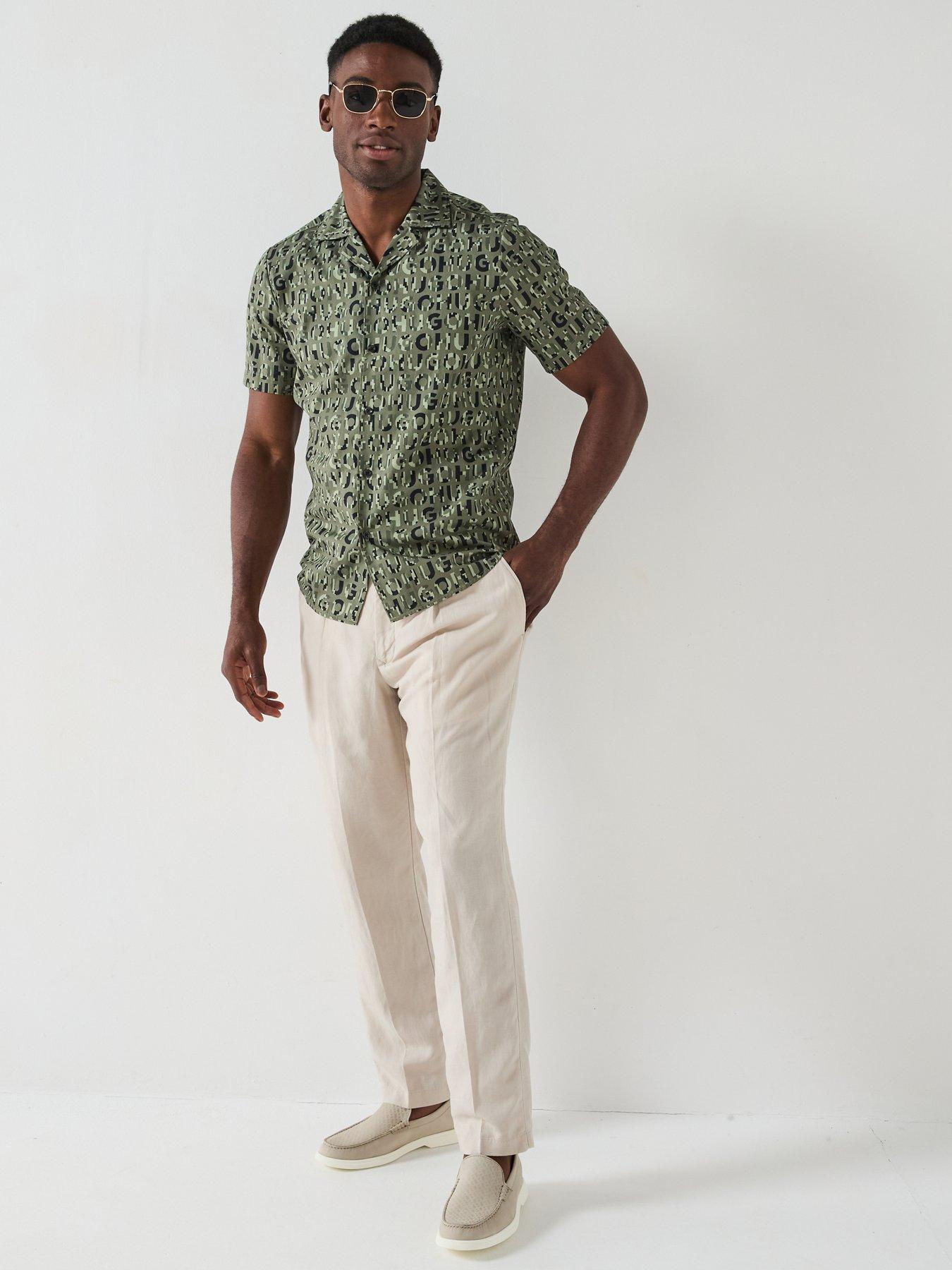  image of hugo-ellino-relaxed-all-over-logo-short-sleeve-shirt-open-green