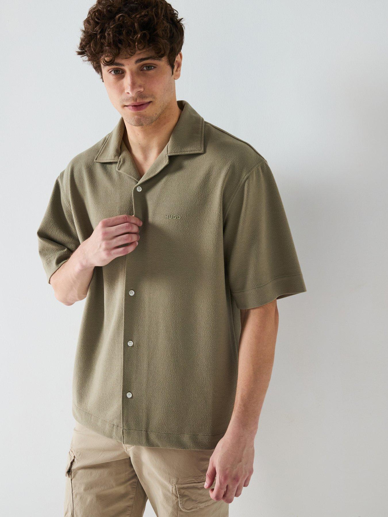 HUGO Espino Relaxed Linen Blend Short Sleeve Shirt - Green