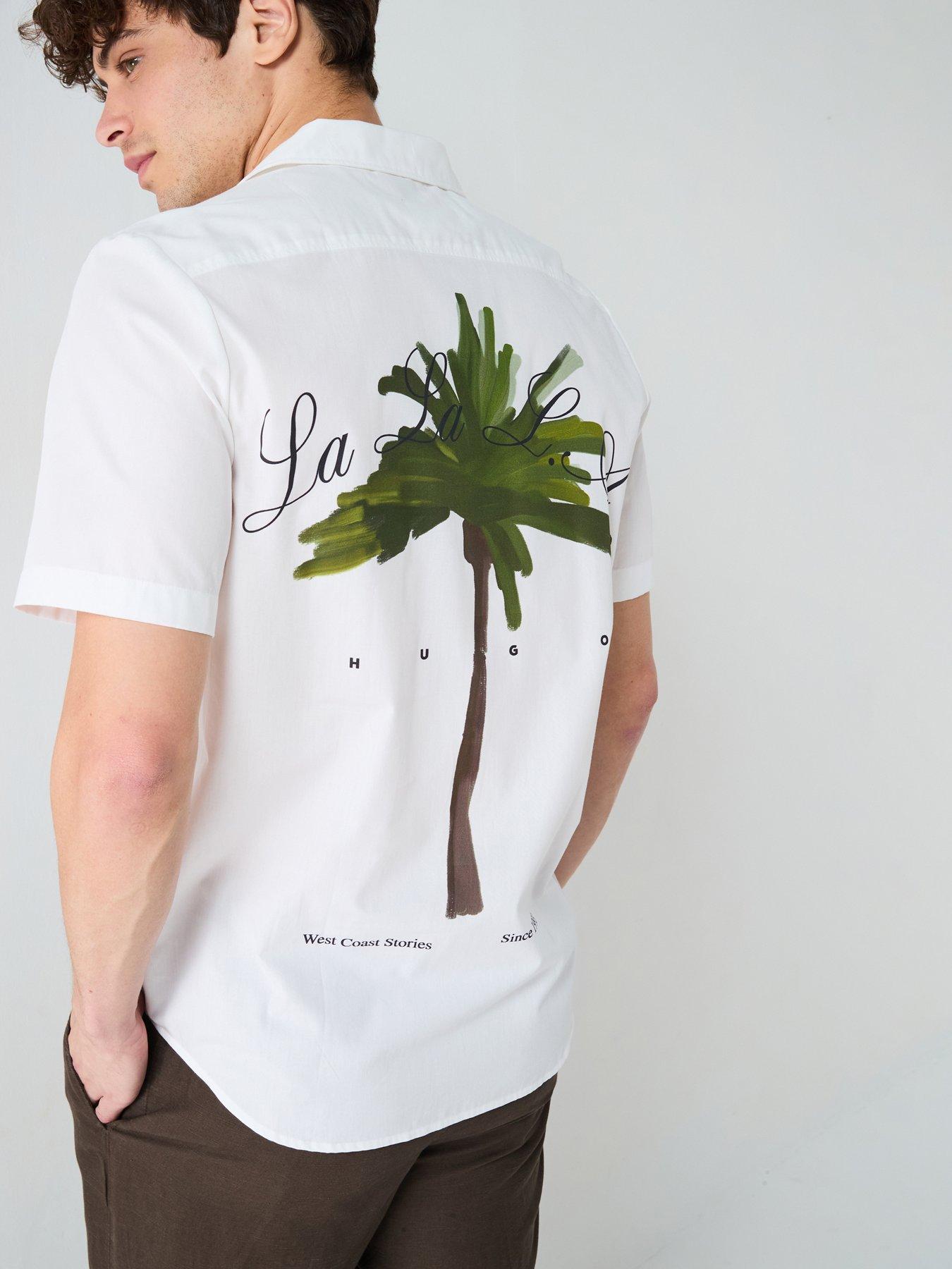  image of hugo-ellino-palm-tree-back-print-short-sleeve-shirt