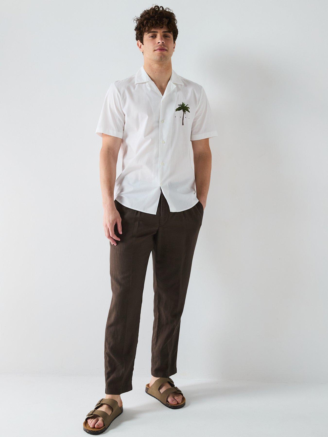  image of hugo-ellino-palm-tree-back-print-short-sleeve-shirt