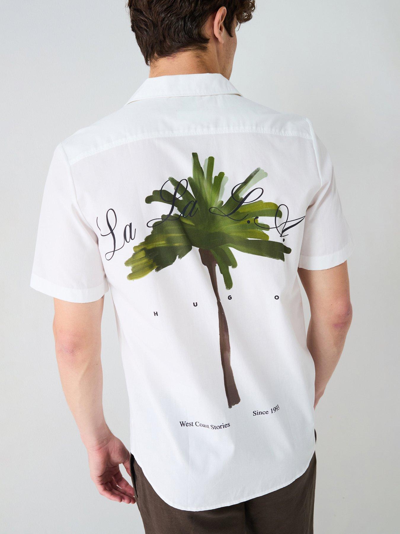  image of hugo-ellino-palm-tree-back-print-short-sleeve-shirt