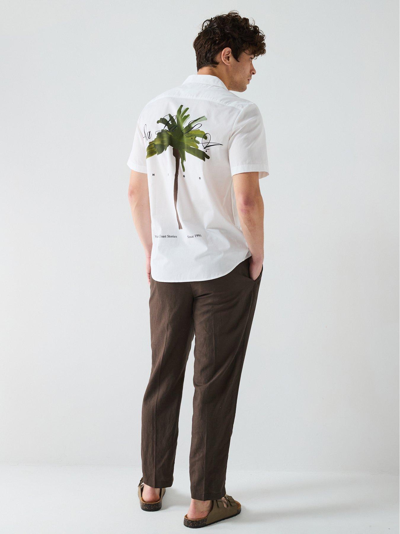  image of hugo-ellino-palm-tree-back-print-short-sleeve-shirt
