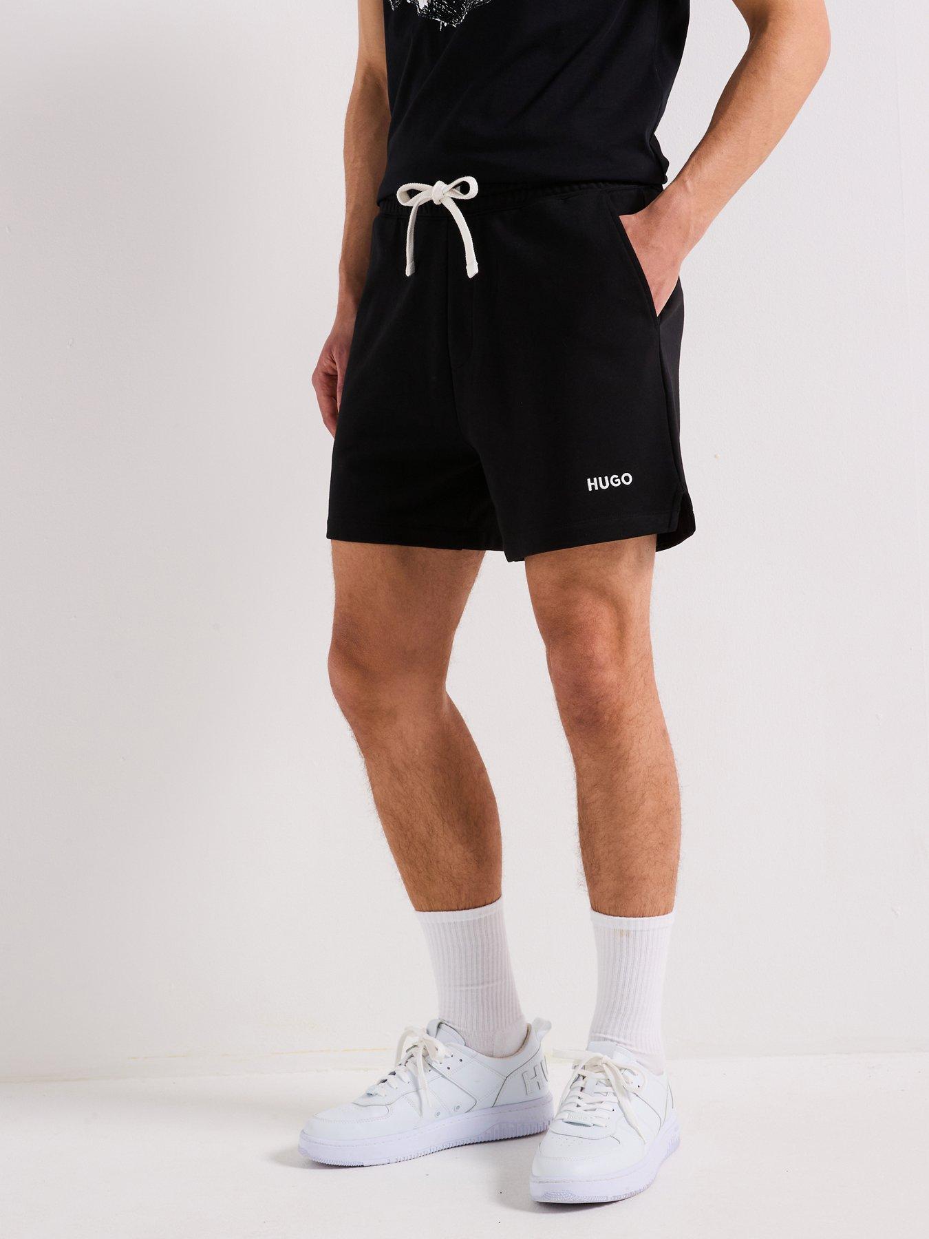  image of hugo-dulasho-relaxed-contrast-logo-jersey-shorts-black