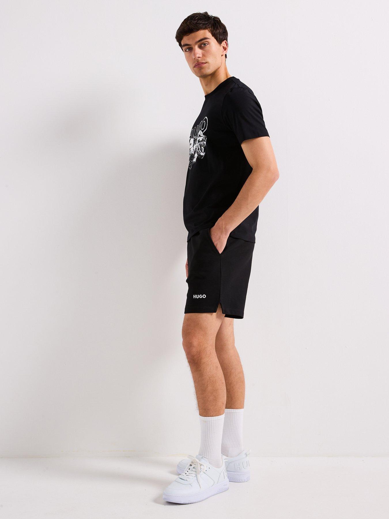  image of hugo-dulasho-relaxed-contrast-logo-jersey-shorts-black