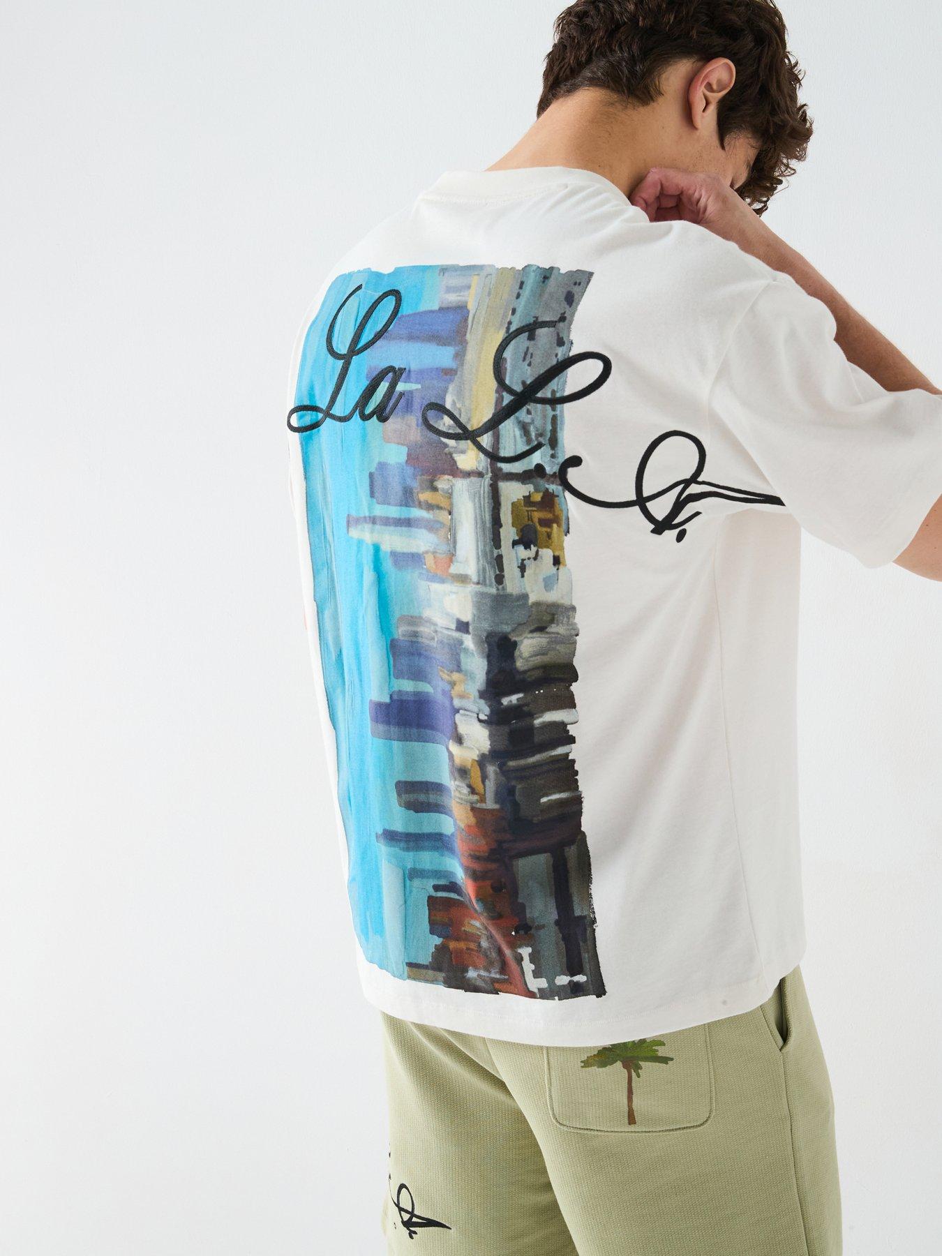 HUGO Duwrite Relaxed Palm Tree Back Graphic T-Shirt - White