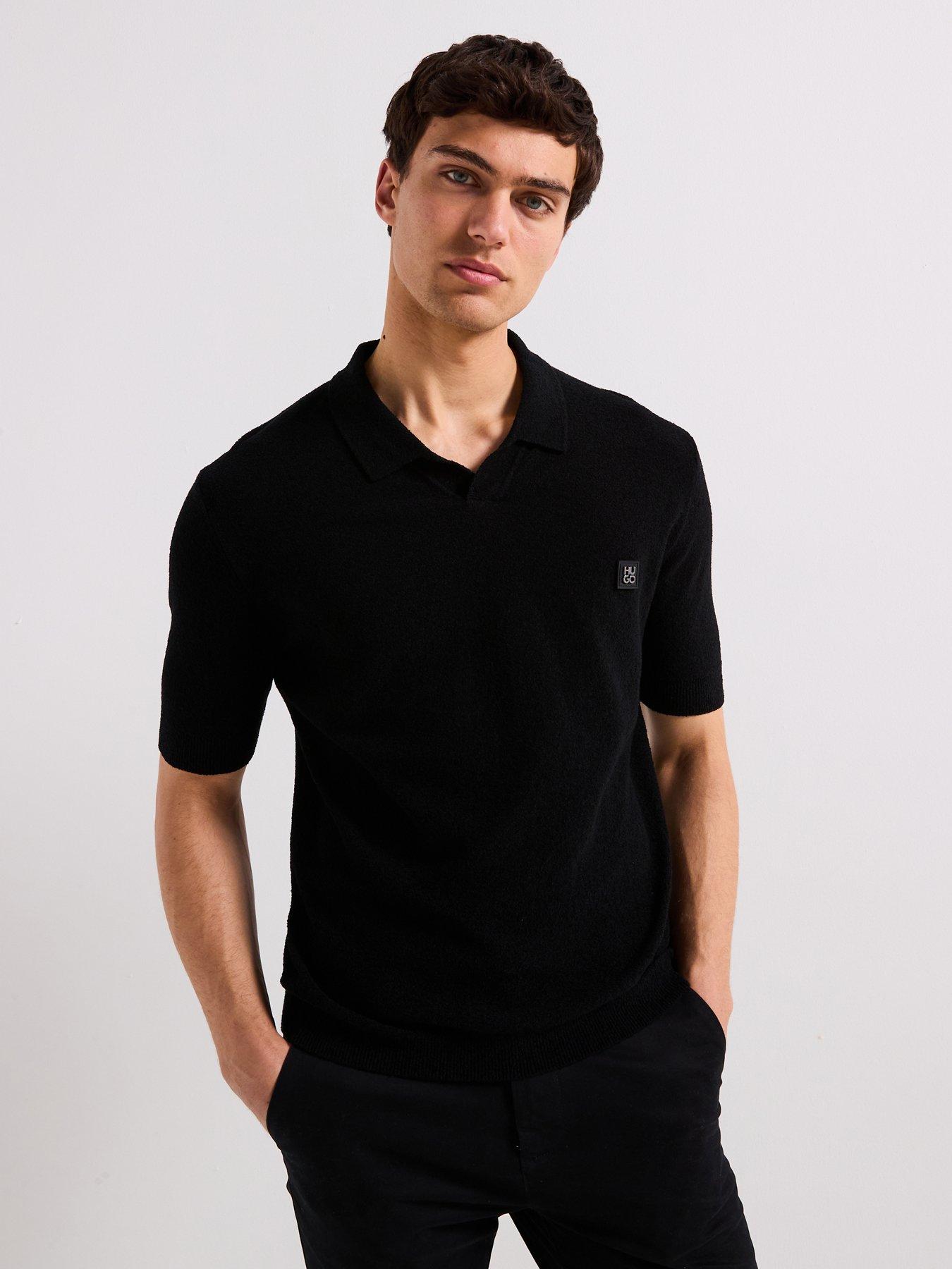 hugo-shiplom-textured-open-collar-knitted-polo-shirt-black