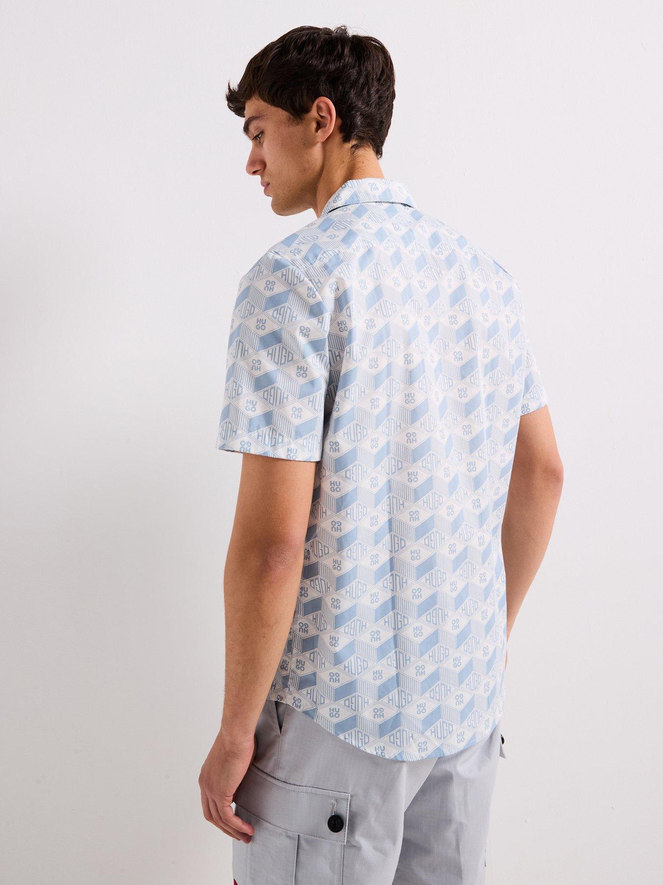  image of hugo-ellino-relaxed-all-over-geo-logo-short-sleeve-shirt-blue