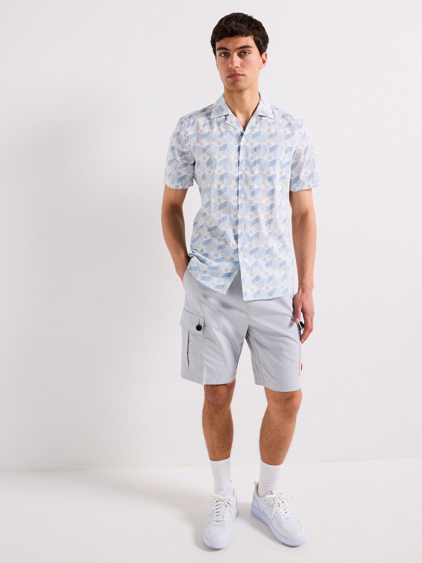  image of hugo-ellino-relaxed-all-over-geo-logo-short-sleeve-shirt-blue