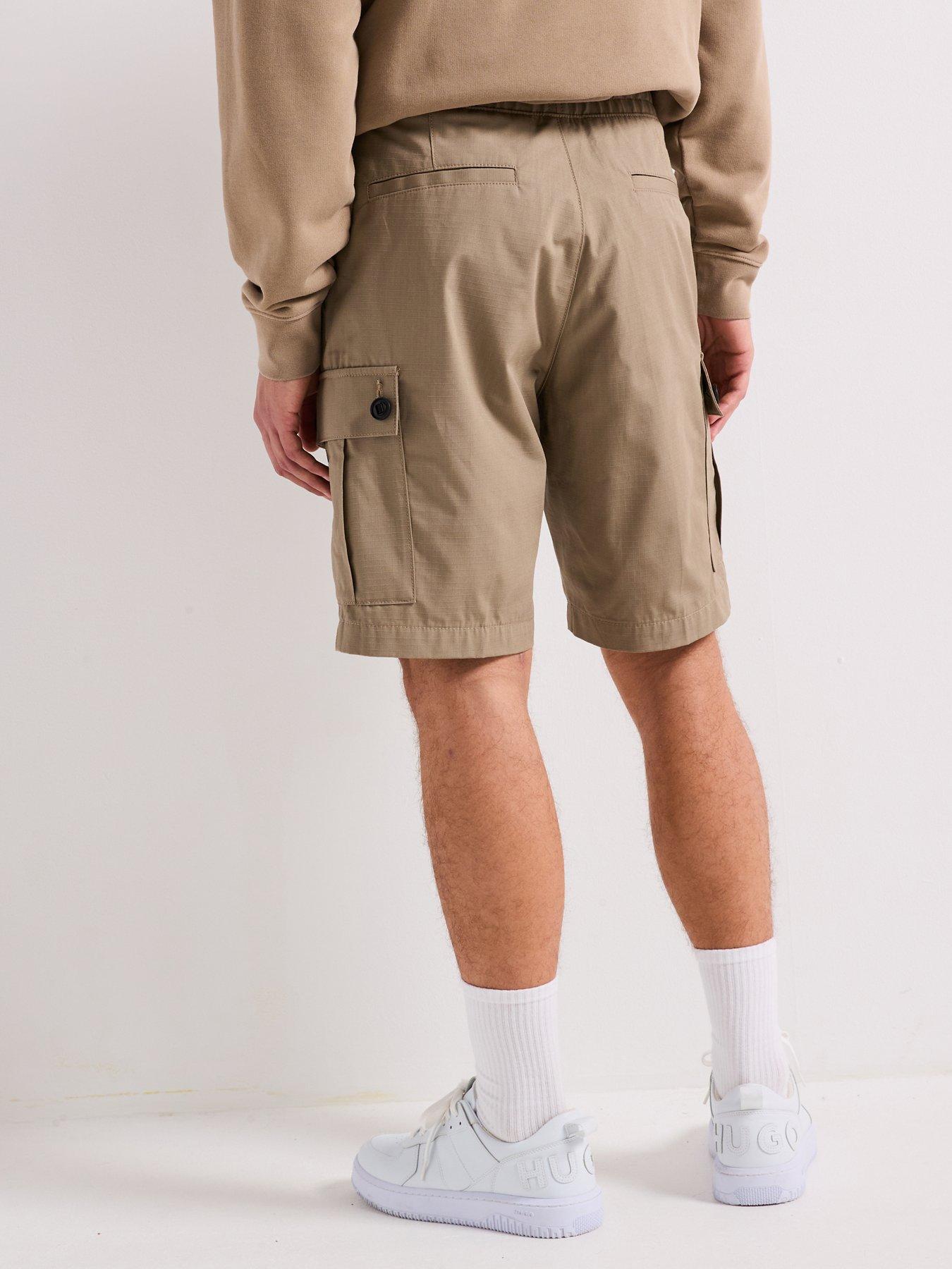  image of hugo-garlio242-regular-fit-drawstring-cargo-shorts-brown