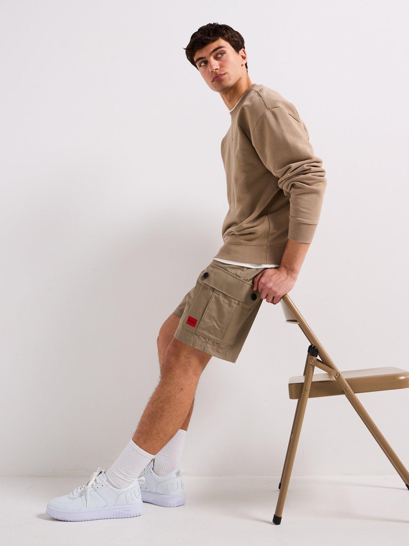  image of hugo-garlio242-regular-fit-drawstring-cargo-shorts-brown
