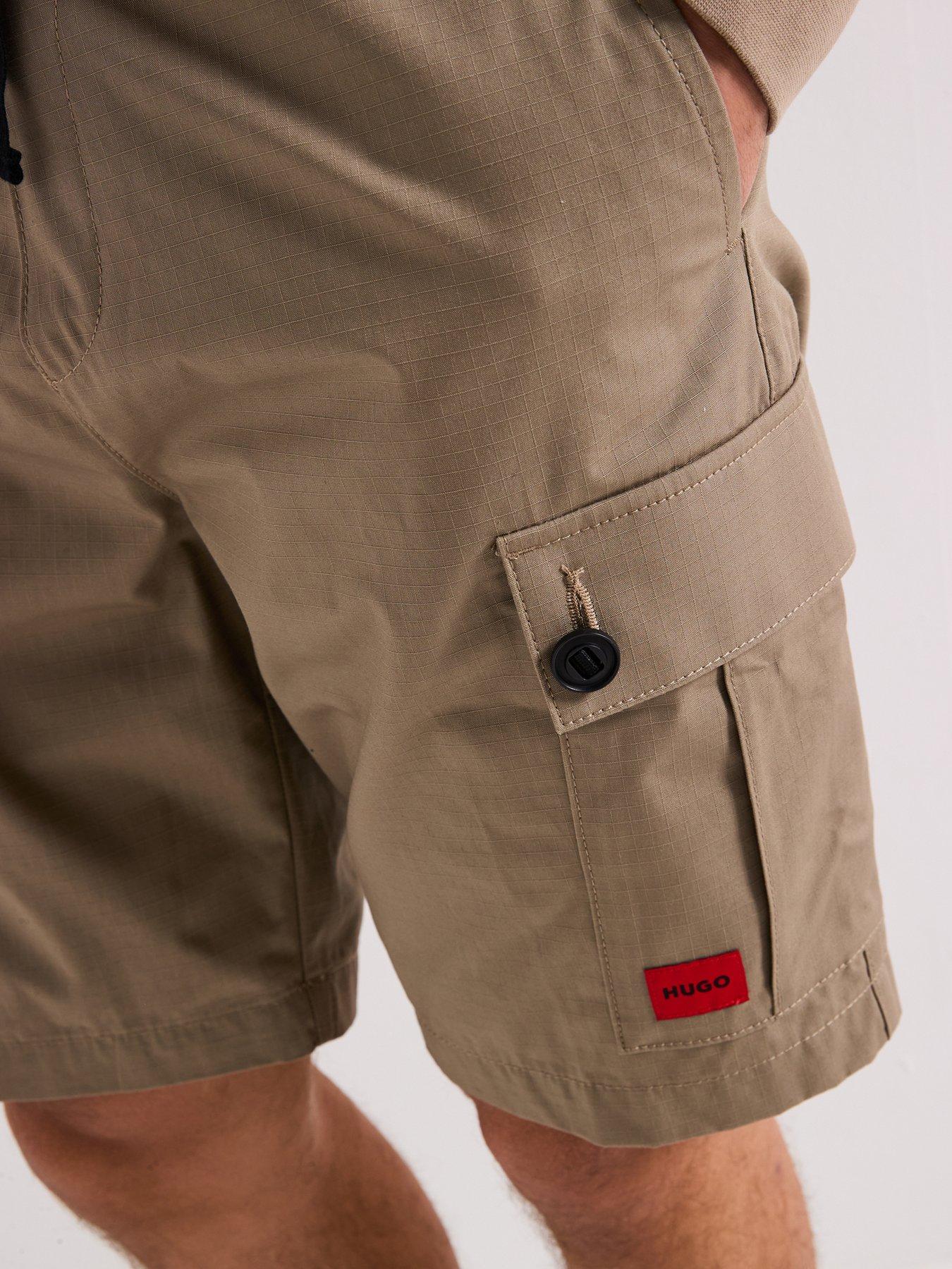  image of hugo-garlio242-regular-fit-drawstring-cargo-shorts-brown