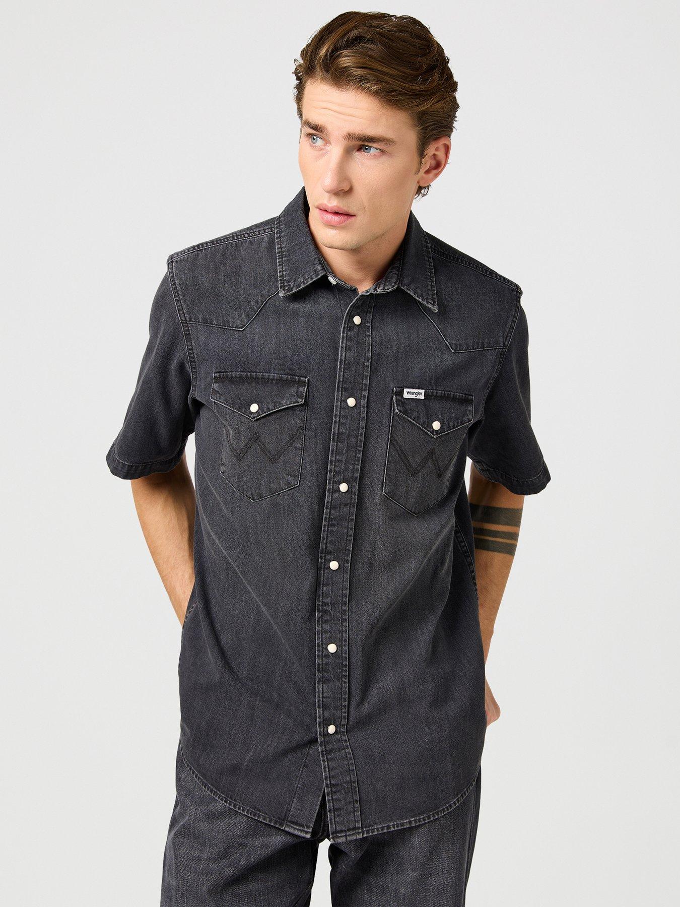 wrangler-short-sleeve-western-denim-shirt-black