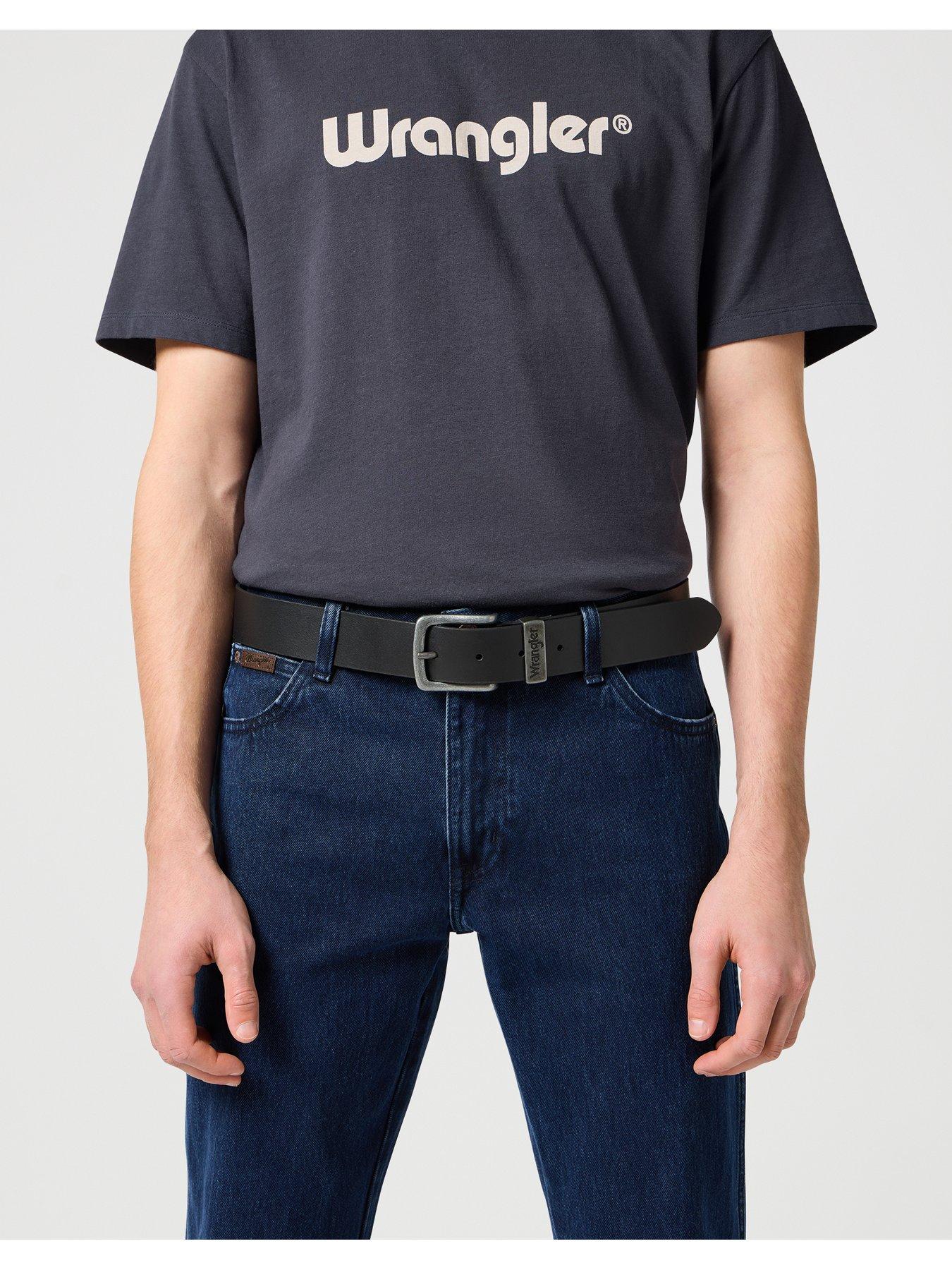  image of wrangler-metal-loop-leather-belt--black
