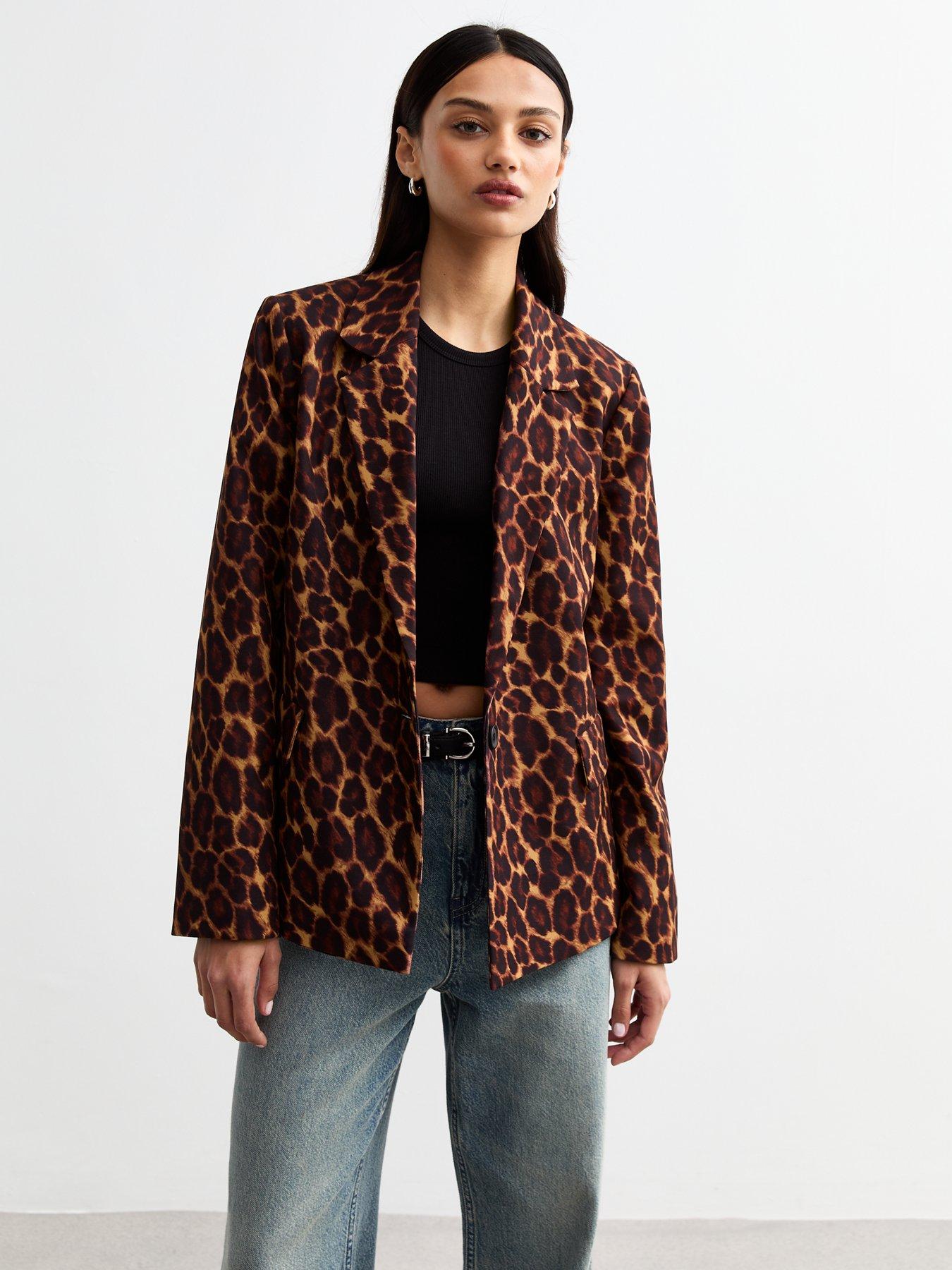 undefined Brown Leopard Print Blazer