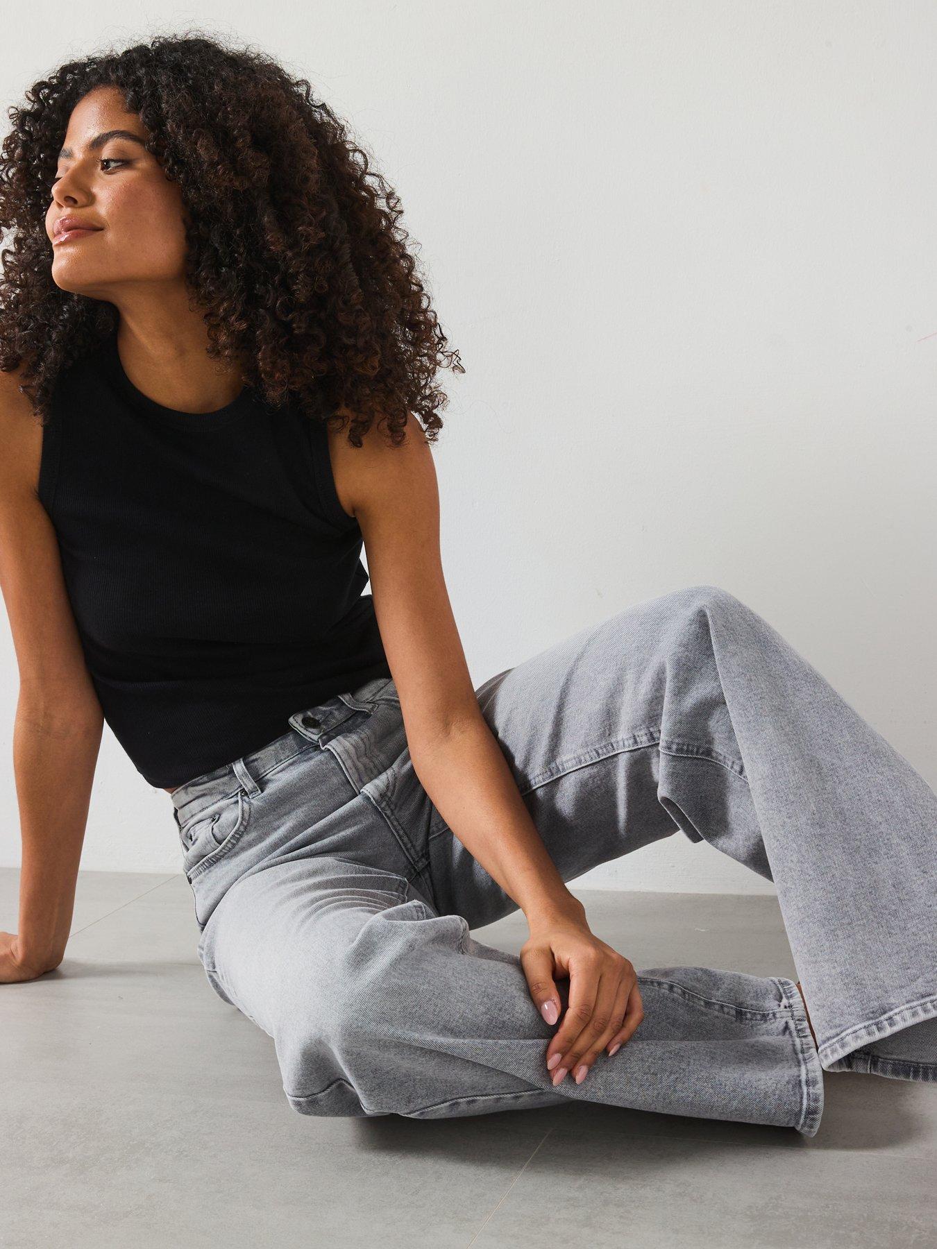  image of only-high-waist-wide-leg-comfort-stretch-jean-medium-grey