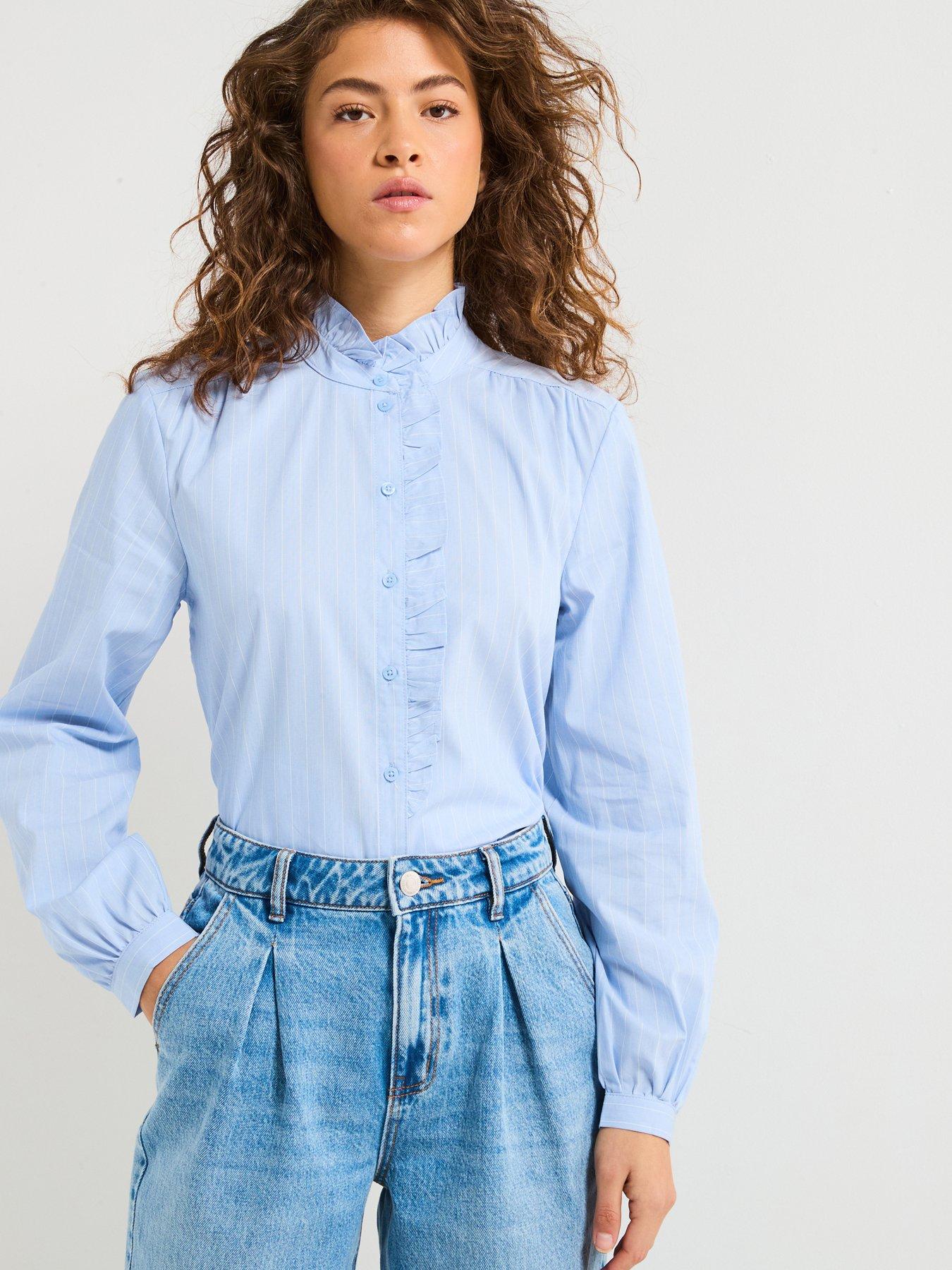 jdy-long-sleeve-frill-shirt-blue
