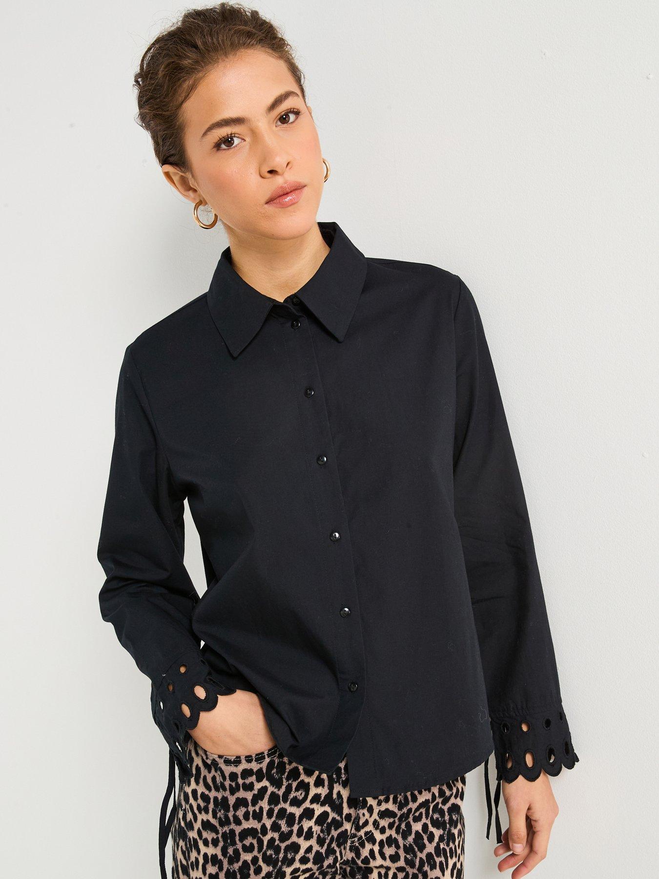 undefined Long Sleeve Cut Out Shirt - Black