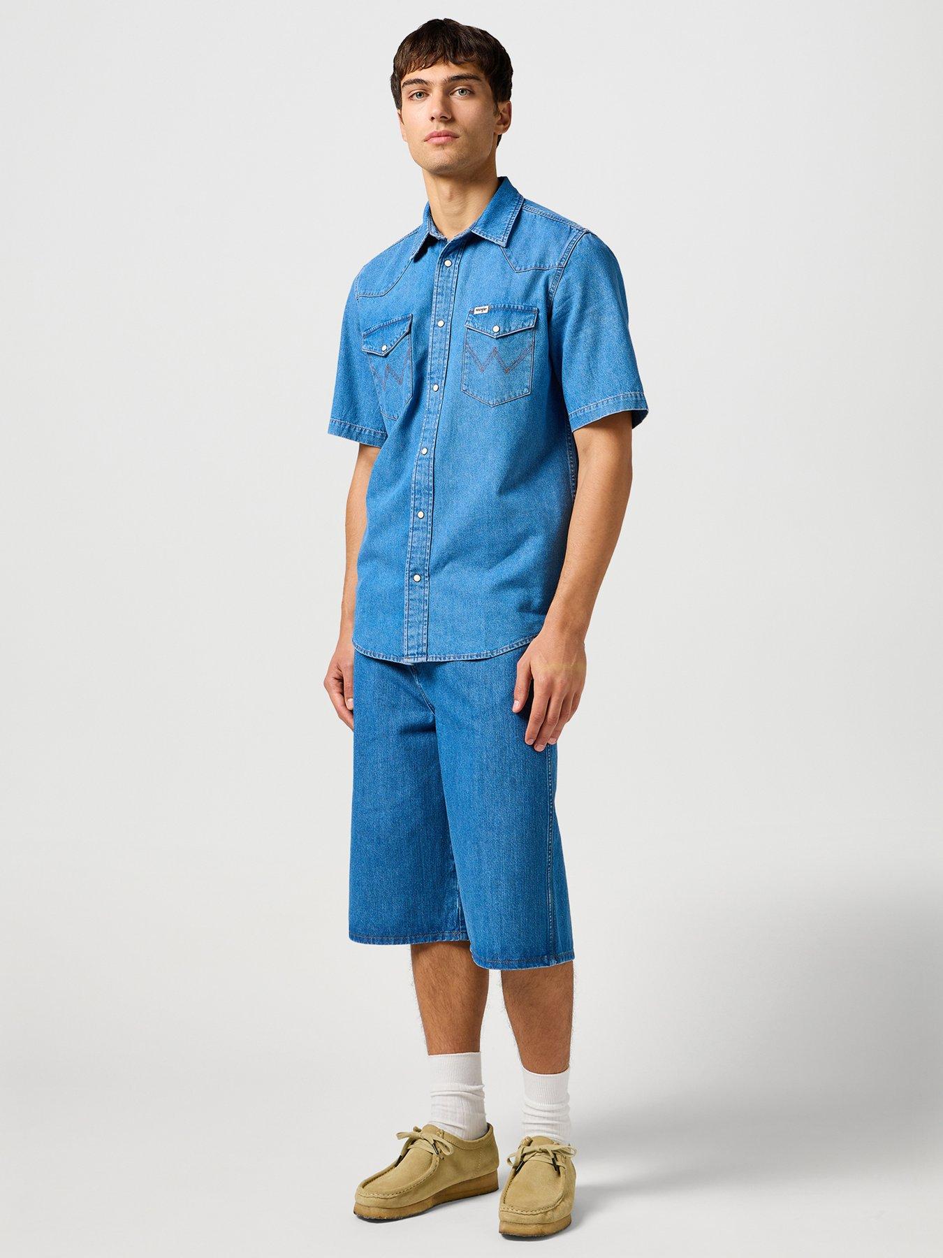 image of wrangler-jort-midi-length-denim-shorts-blue