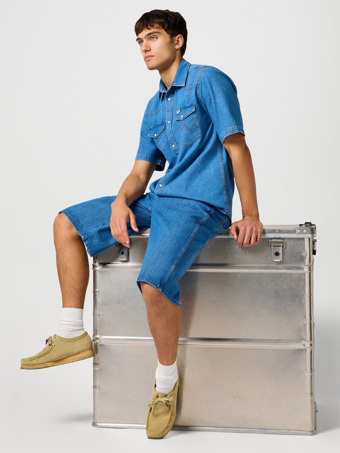  image of wrangler-jort-midi-length-denim-shorts-blue