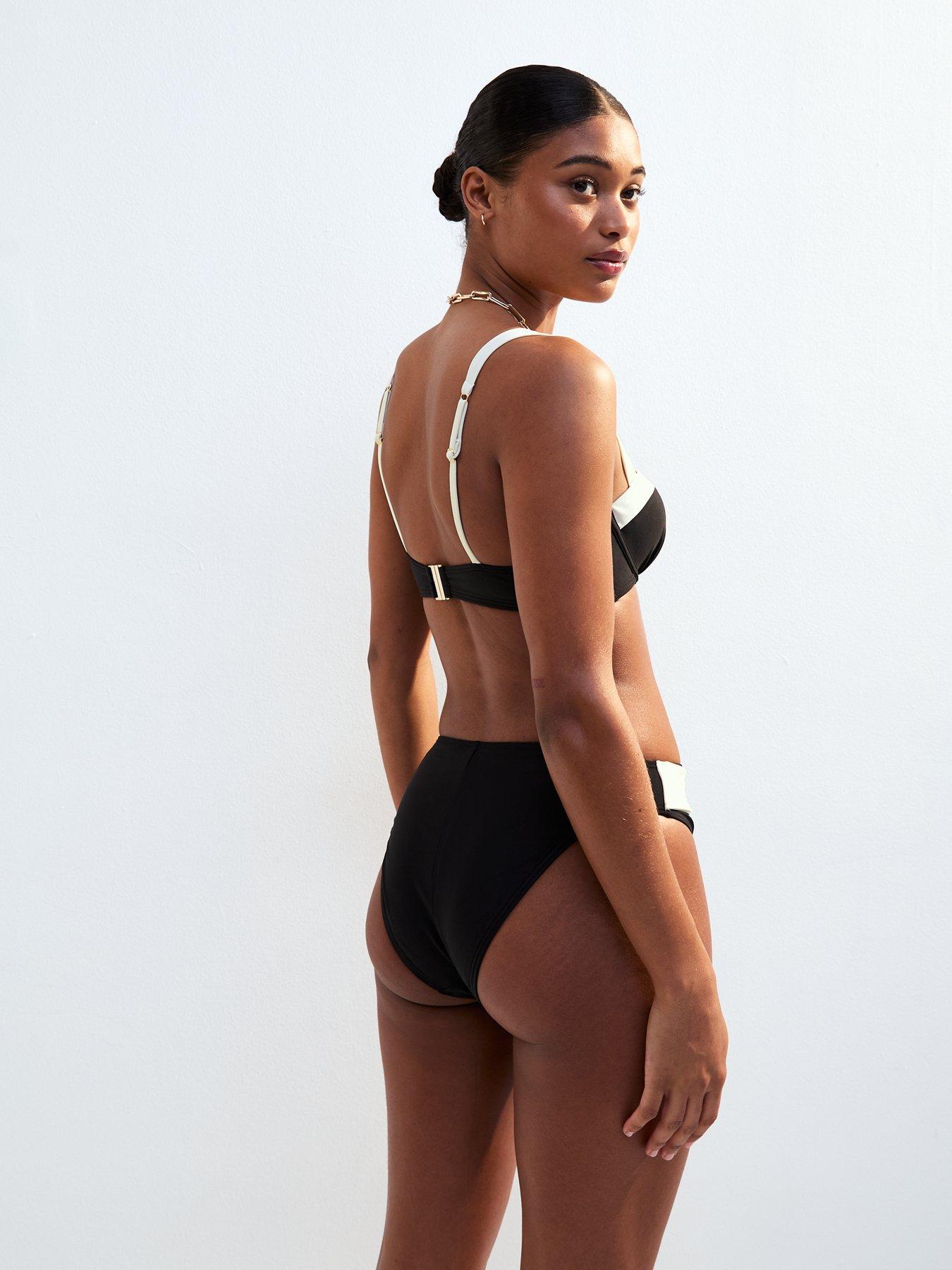  image of new-look-contrast-trim-high-waisted-bikini-bottoms-black
