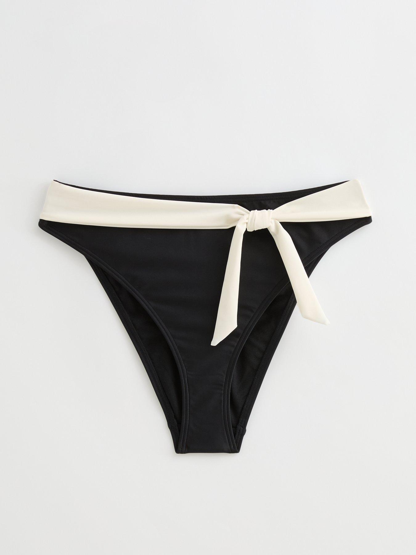  image of new-look-contrast-trim-high-waisted-bikini-bottoms-black