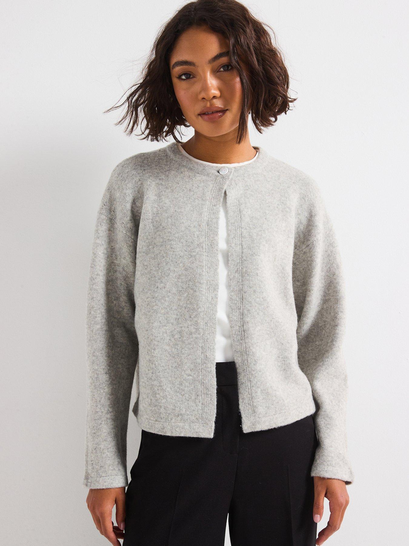  image of jdy-long-sleeve-one-button-knitted-cardigan-light-grey