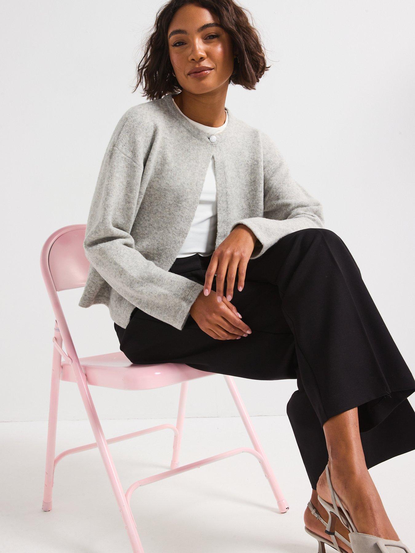  image of jdy-long-sleeve-one-button-knitted-cardigan-light-grey
