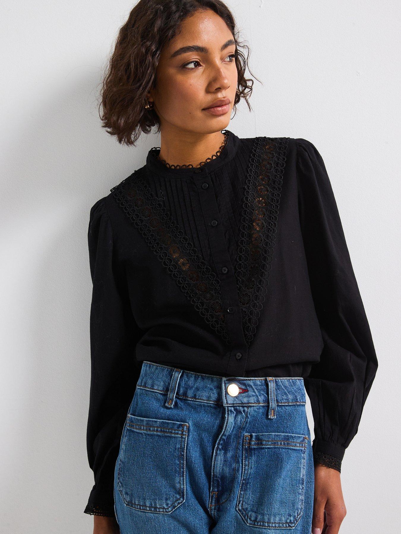 jdy-long-sleeve-pin-tuck-lace-shirt-black