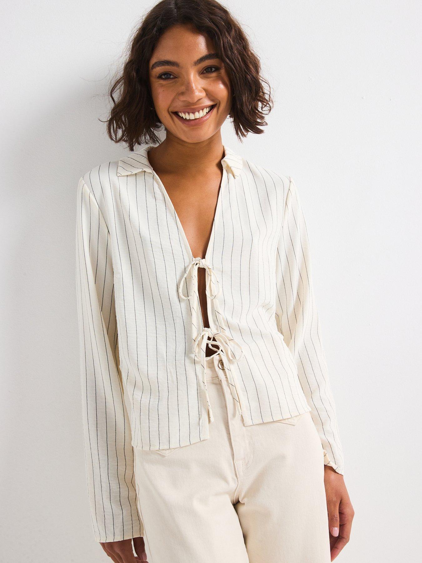only-pin-stripe-long-sleeve-tie-shirt-white