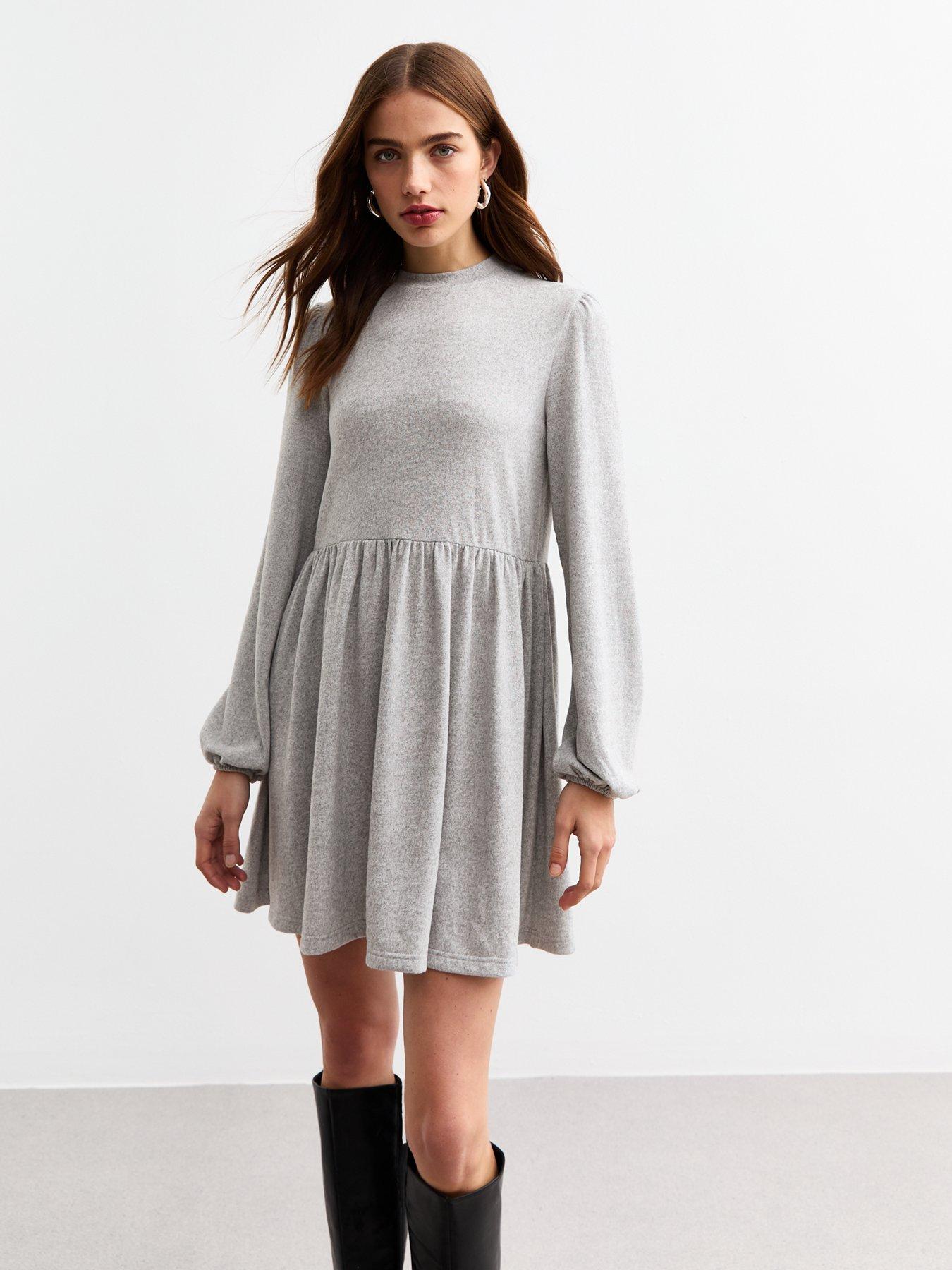 undefined Light Grey Jersey Smock Mini Dress