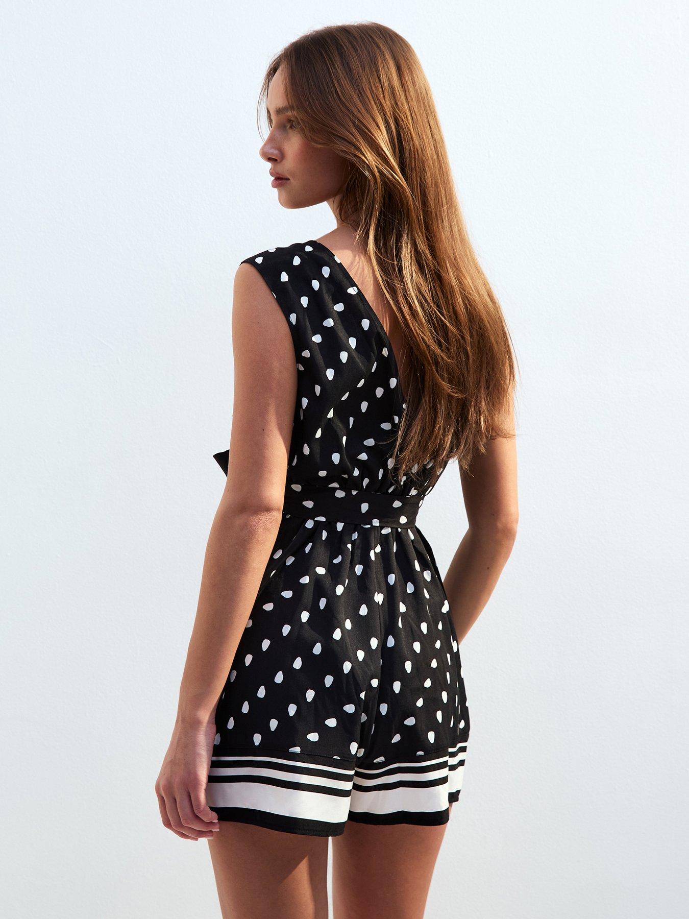 image of new-look-polka-dot-bordered-sleeveless-playsuit-print