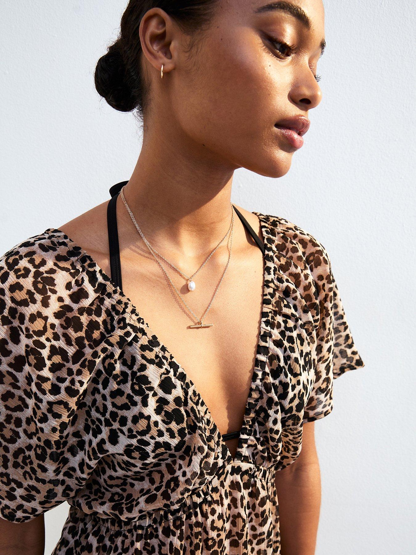  image of new-look-brown-leopard-print-short-sleeve-beach-maxi-dress