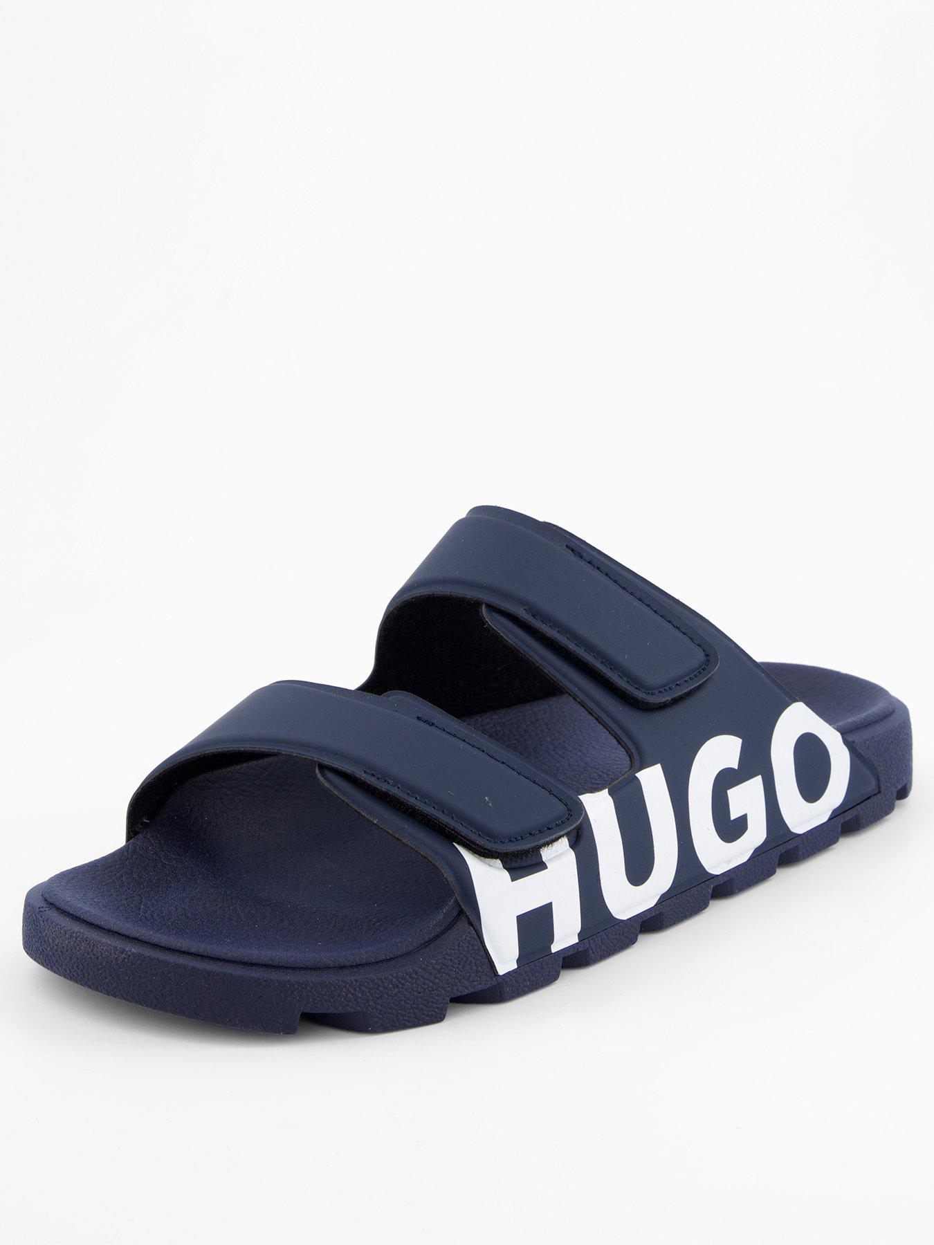  image of hugo-mens-evander-two-strap-logo-sandals-navy