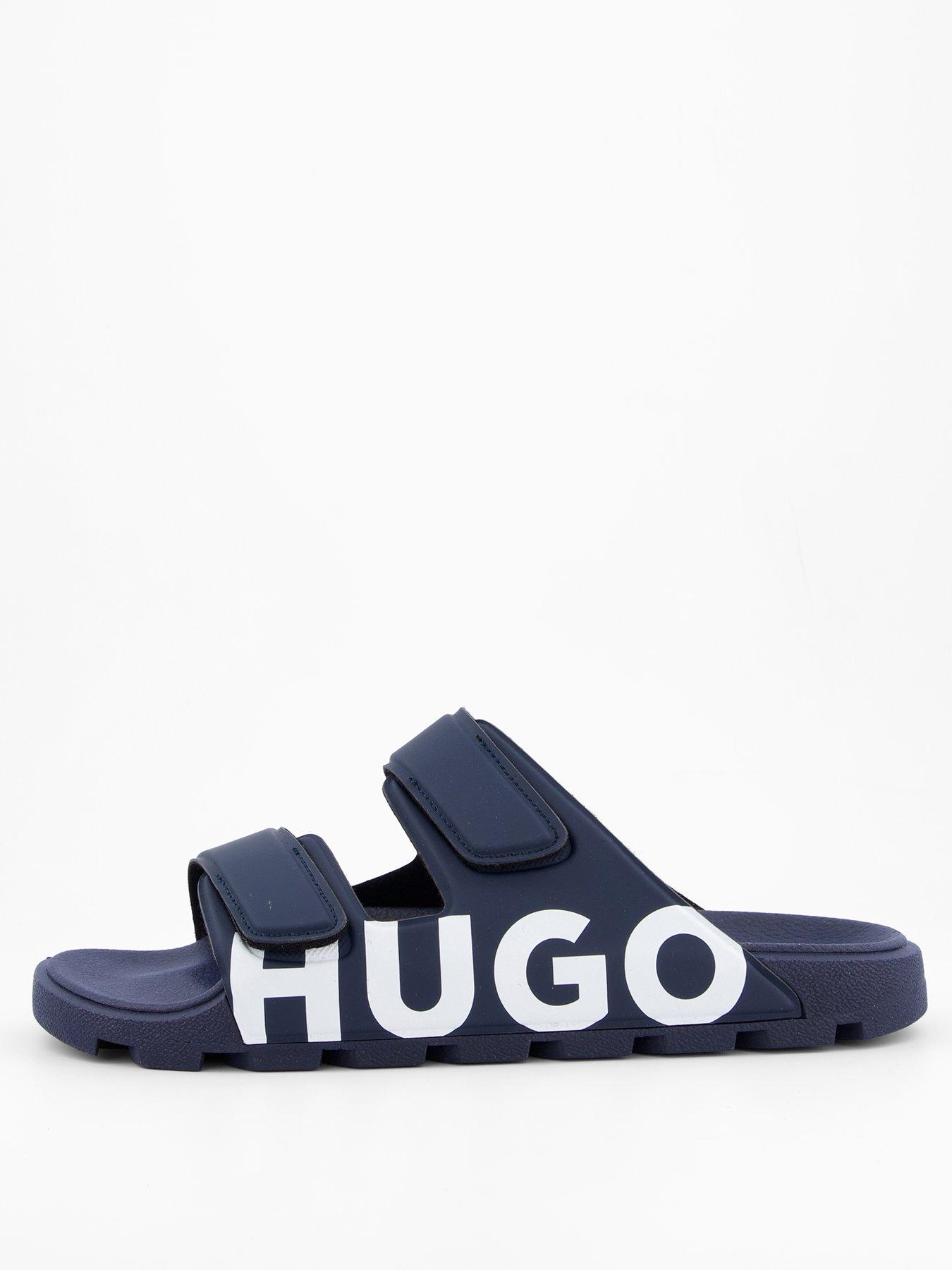  image of hugo-mens-evander-two-strap-logo-sandals-navy