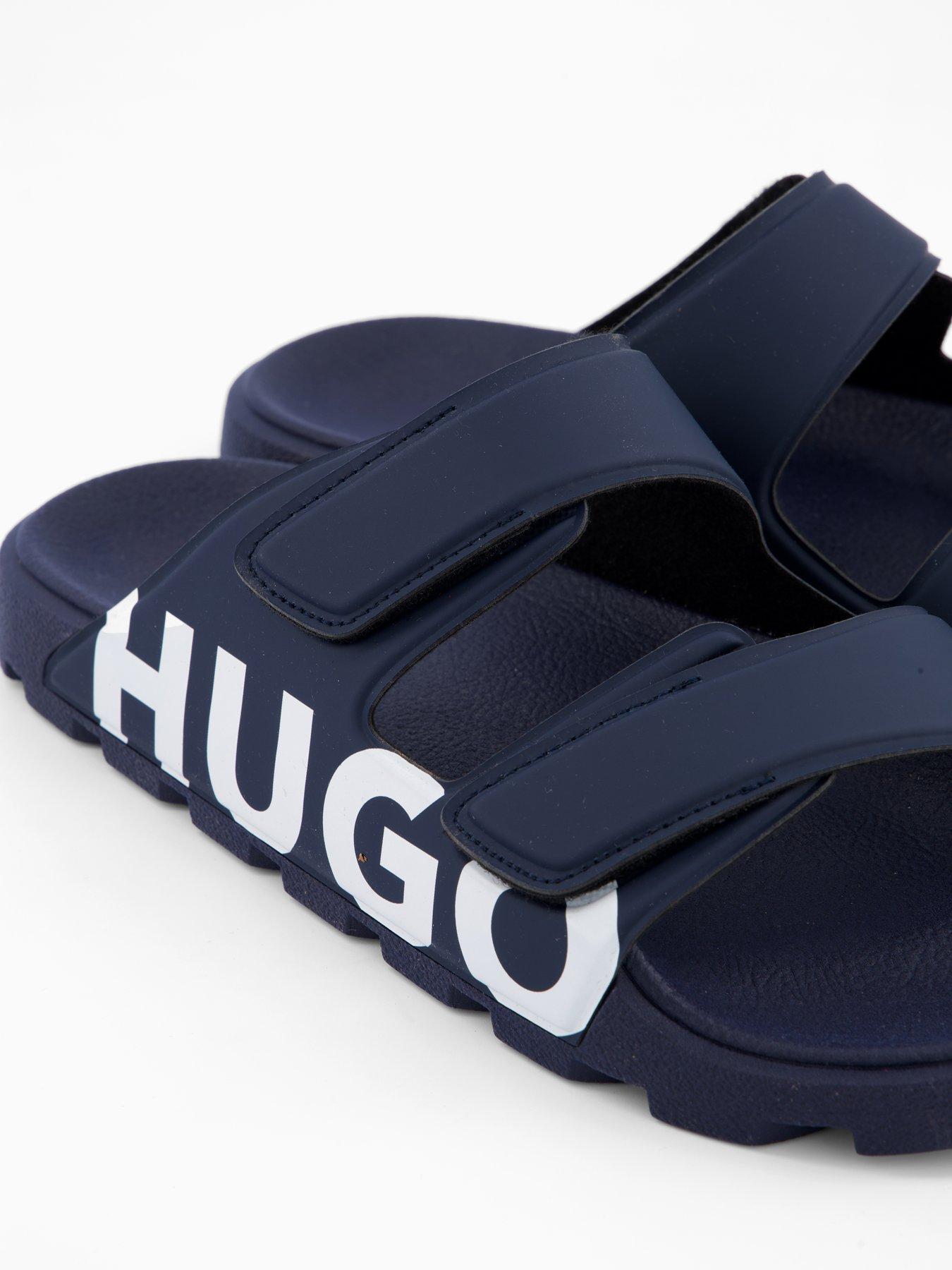  image of hugo-mens-evander-two-strap-logo-sandals-navy