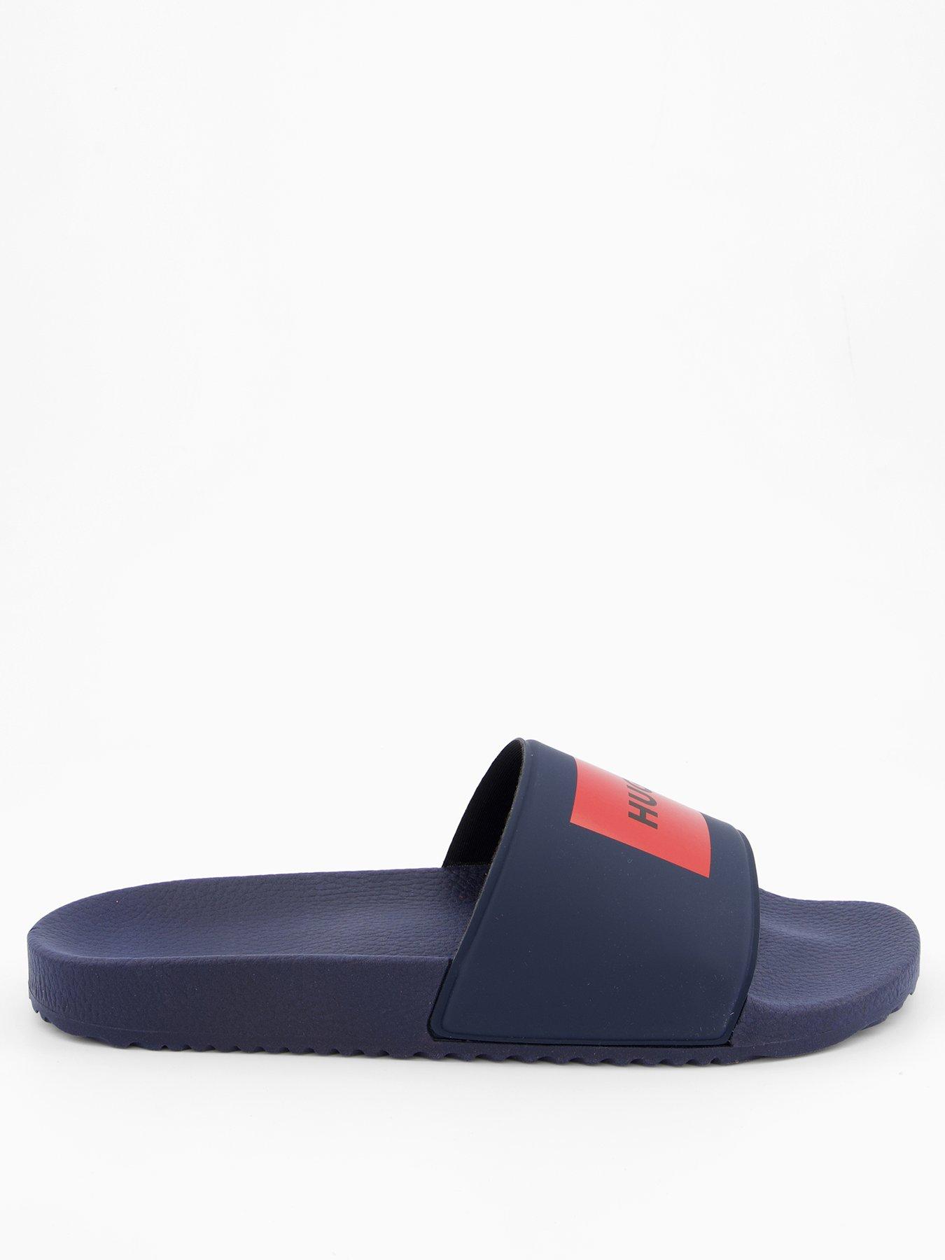 HUGO Men's Timein Red Patch Logo Sliders - Dark Blue | Littlewoods