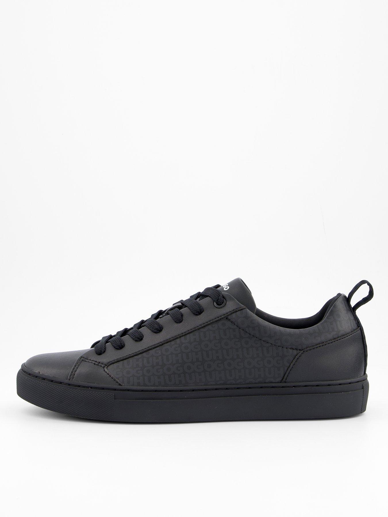 HUGO Men's Morrie Tenn Monogram Leather Trainers Black Littlewoods