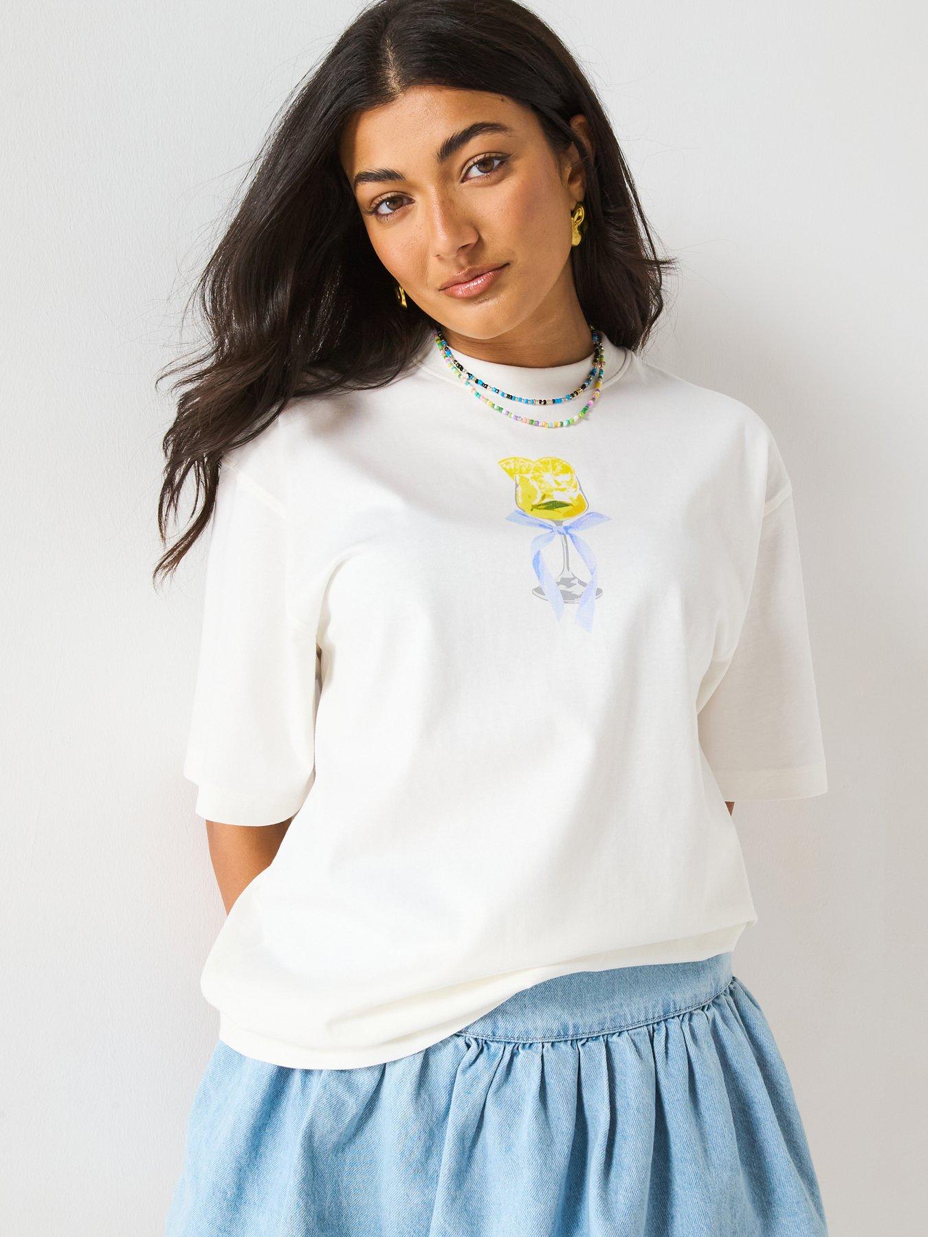 undefined Cocktail Bow Oversized Graphic T-shirt - White