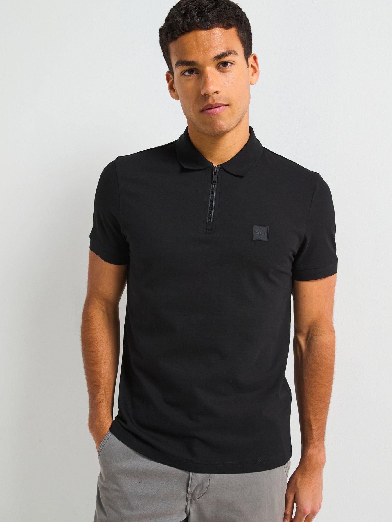  image of boss-passerzip-zipped-polo-shirt-black