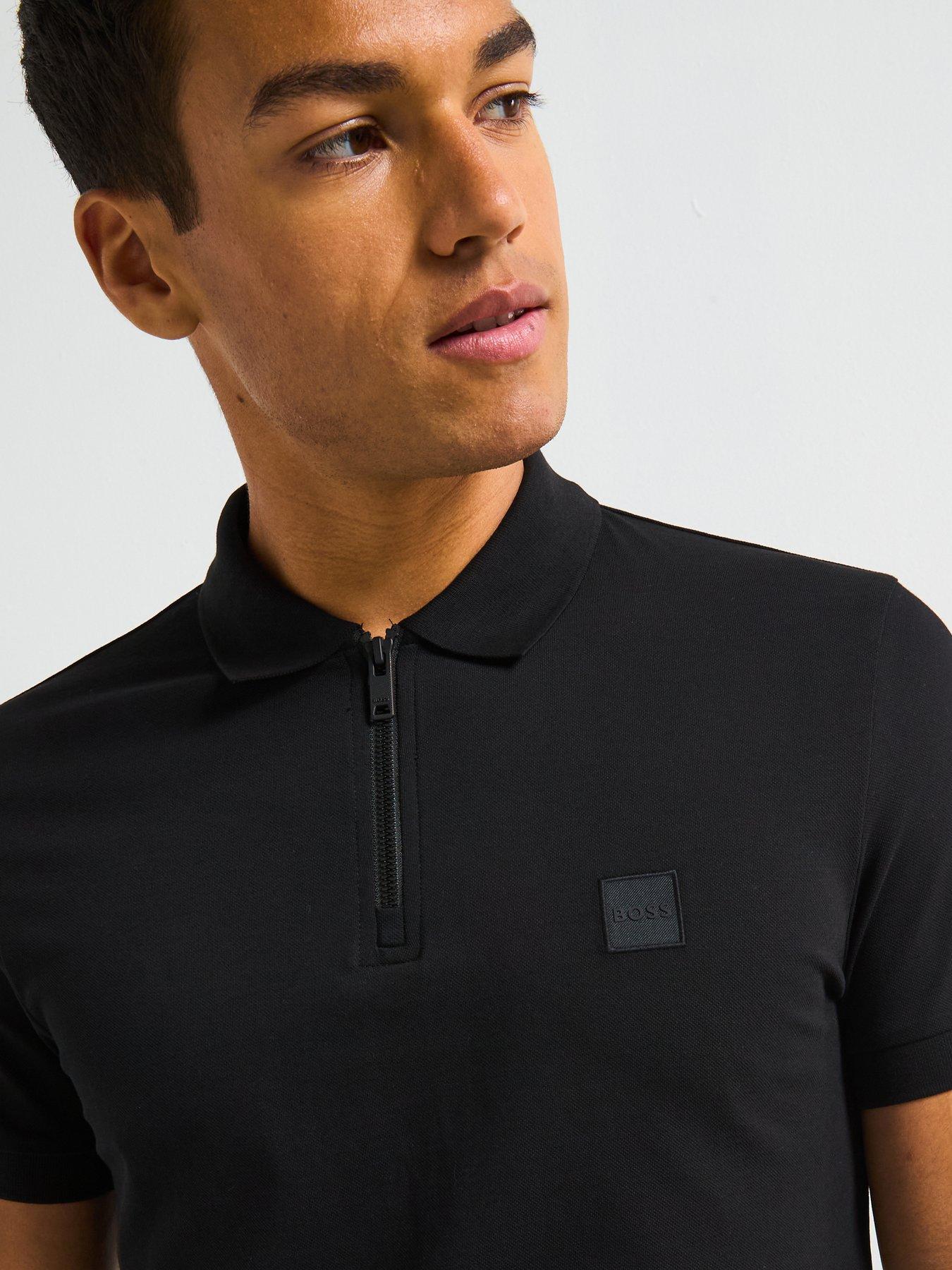  image of boss-passerzip-zipped-polo-shirt-black