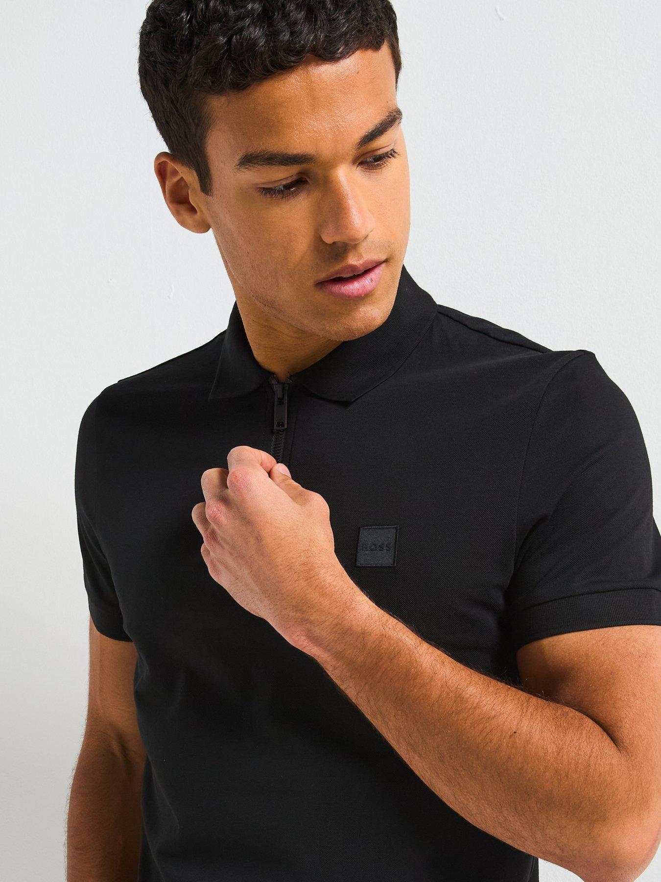  image of boss-passerzip-zipped-polo-shirt-black